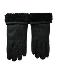 Dolce & Gabbana Black Leather Fur Short Hands Gloves -   -  Dolce & Gabbana.