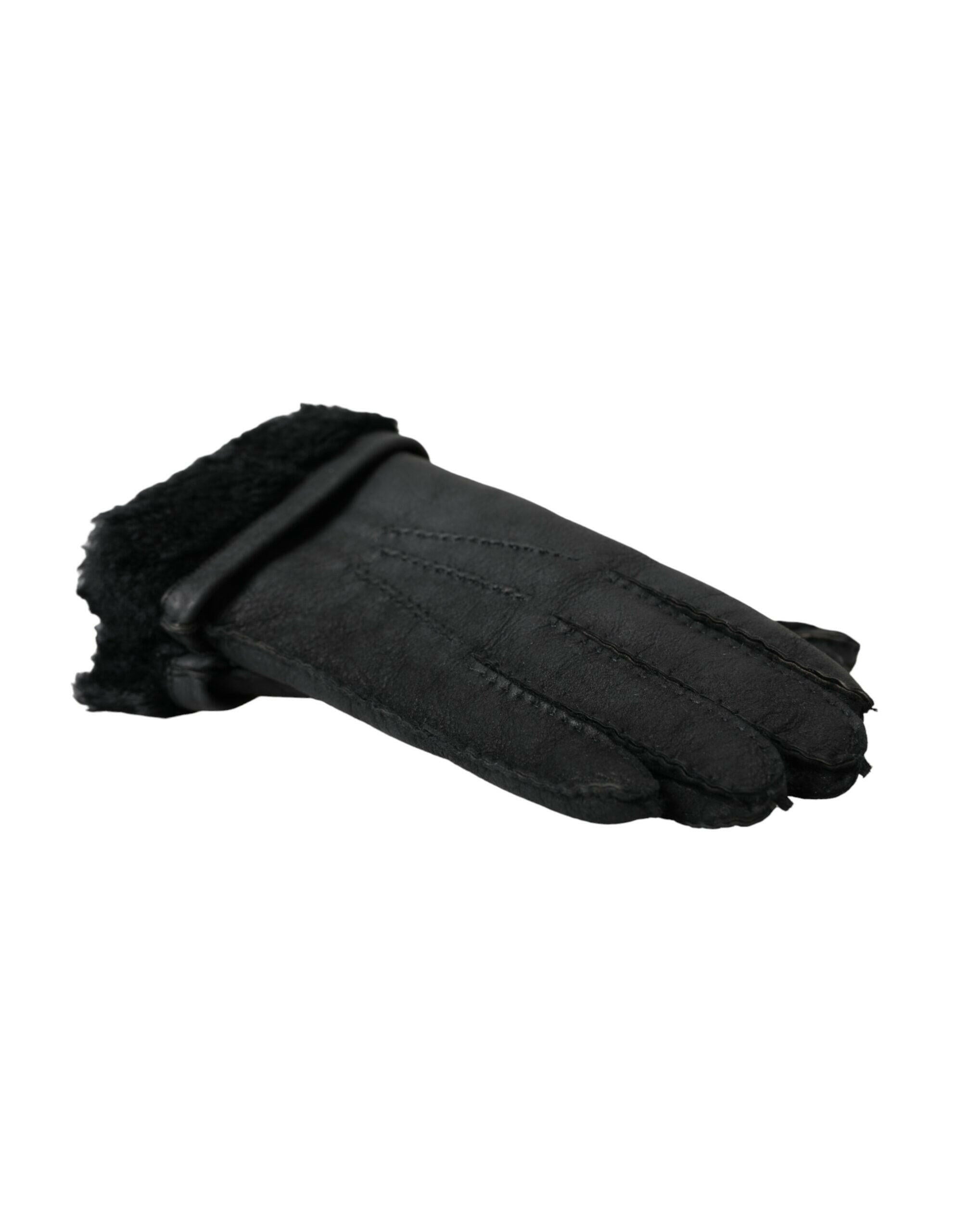 Dolce & Gabbana Black Leather Fur Short Hands Gloves -   -  Dolce & Gabbana.