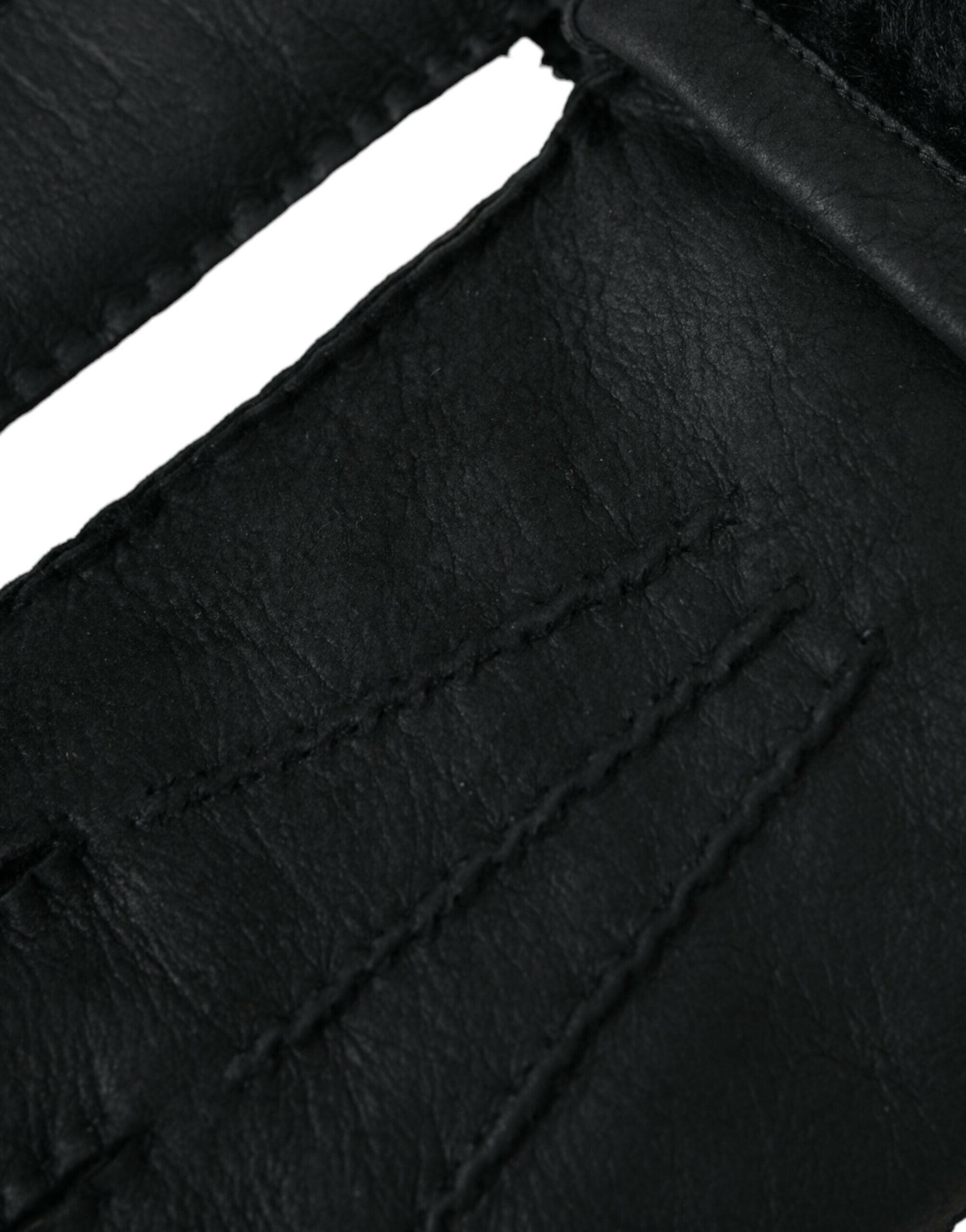 Dolce & Gabbana Black Leather Fur Short Hands Gloves -   -  Dolce & Gabbana.