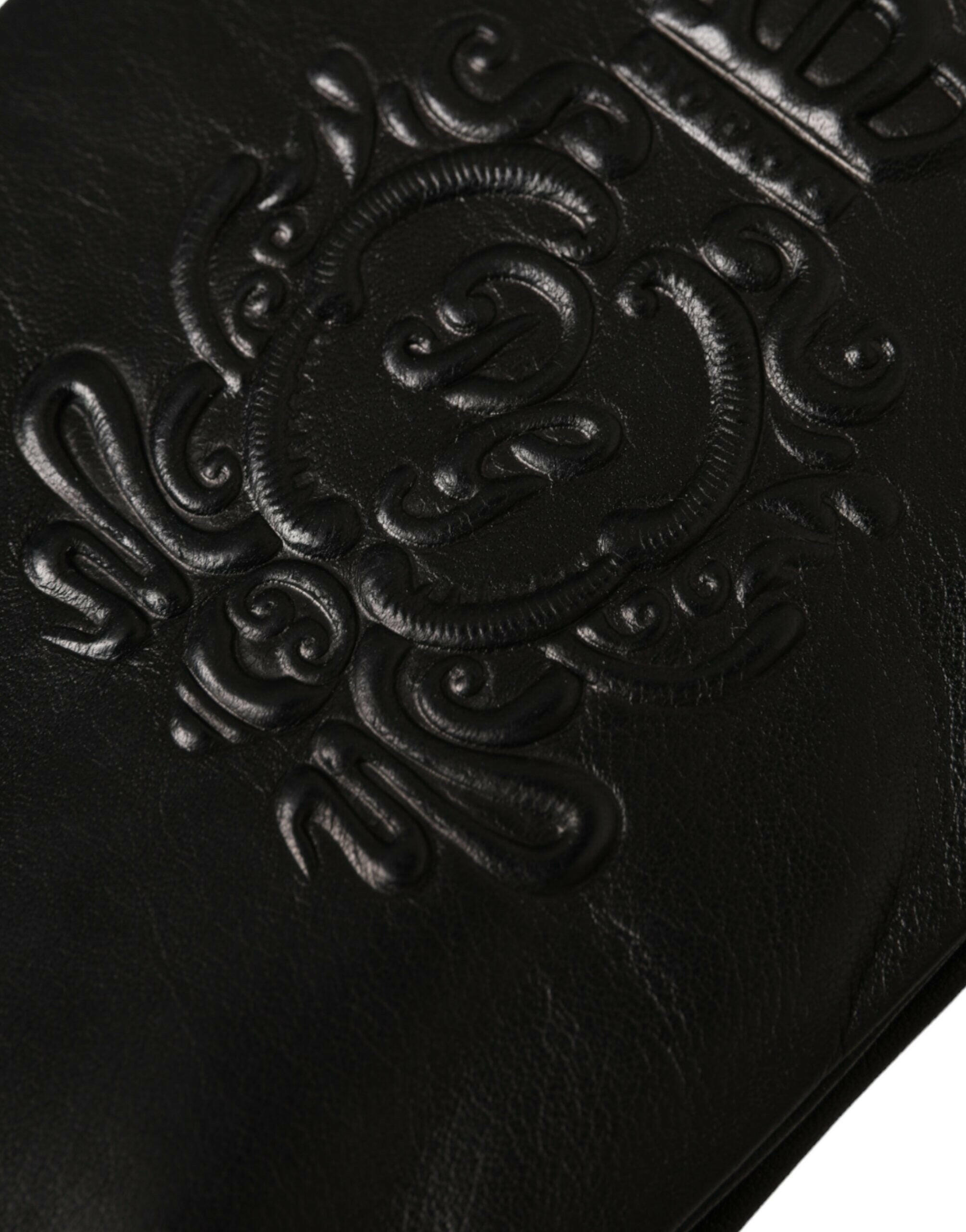 Dolce & Gabbana Black Leather Embossed Logo Short Hands Gloves -   -  Dolce & Gabbana.