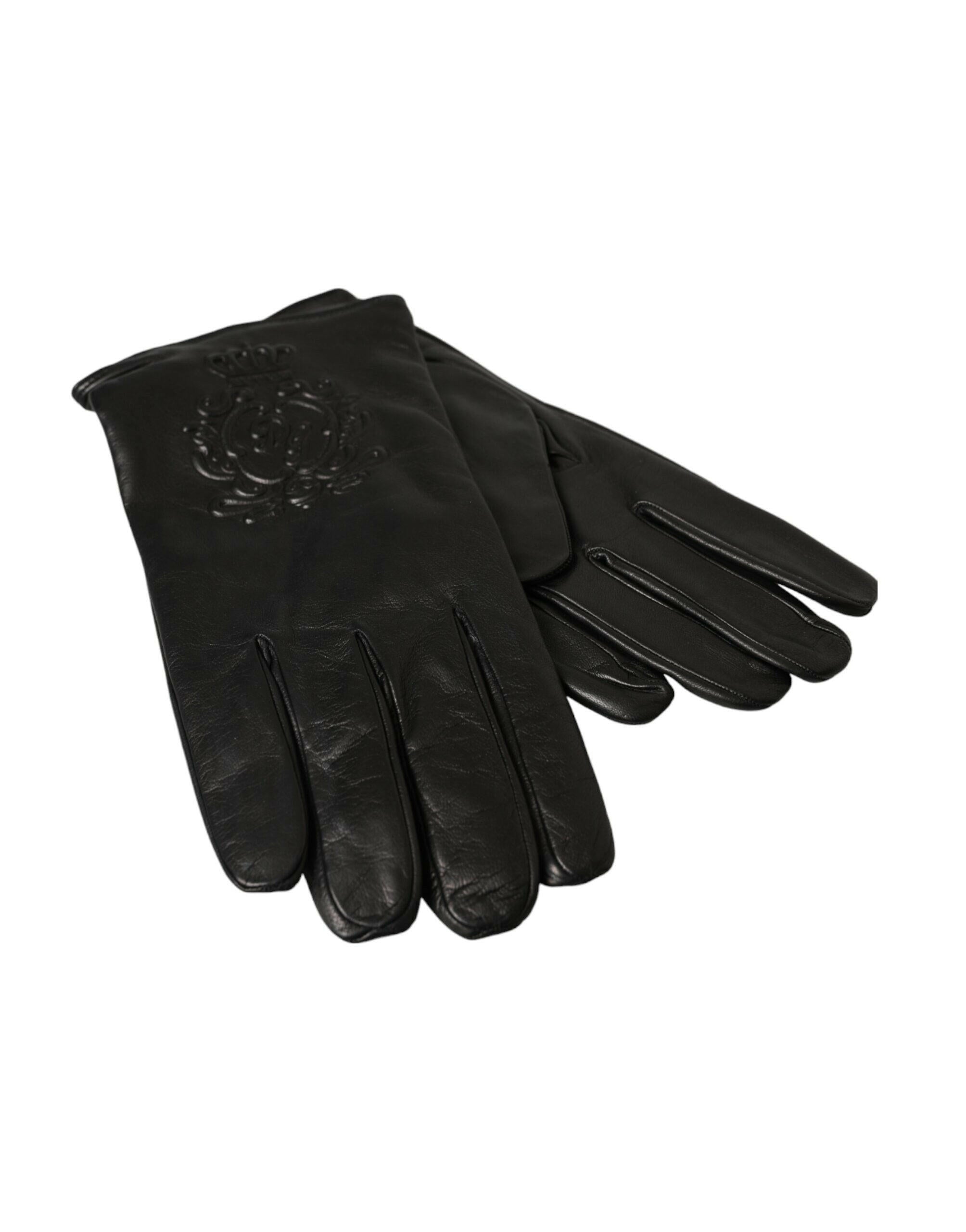 Dolce & Gabbana Black Leather Embossed Logo Short Hands Gloves -   -  Dolce & Gabbana.