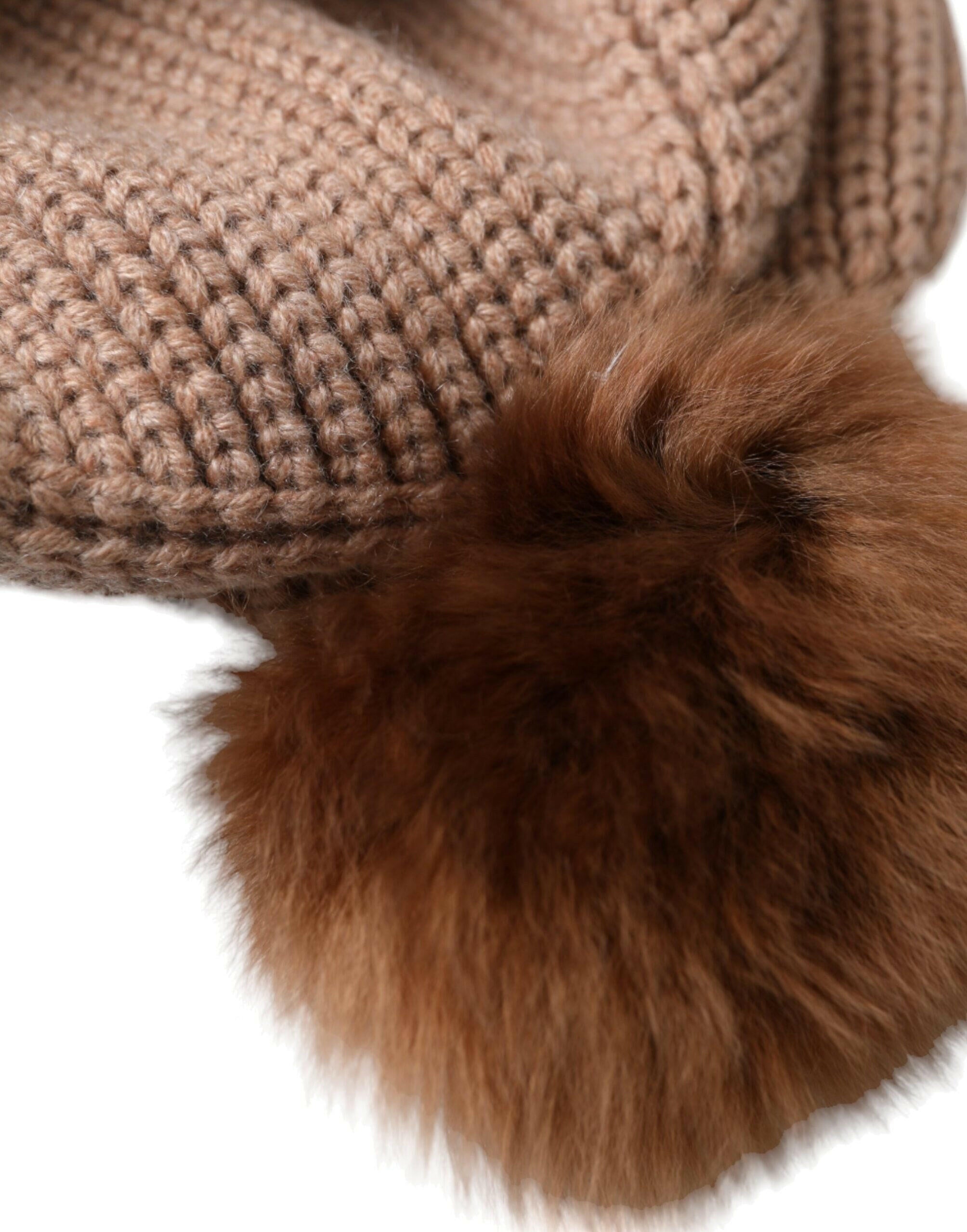 Dolce & Gabbana Brown Solid Knitted Fur Ball Winter Beanie Hat -   -  Dolce & Gabbana.