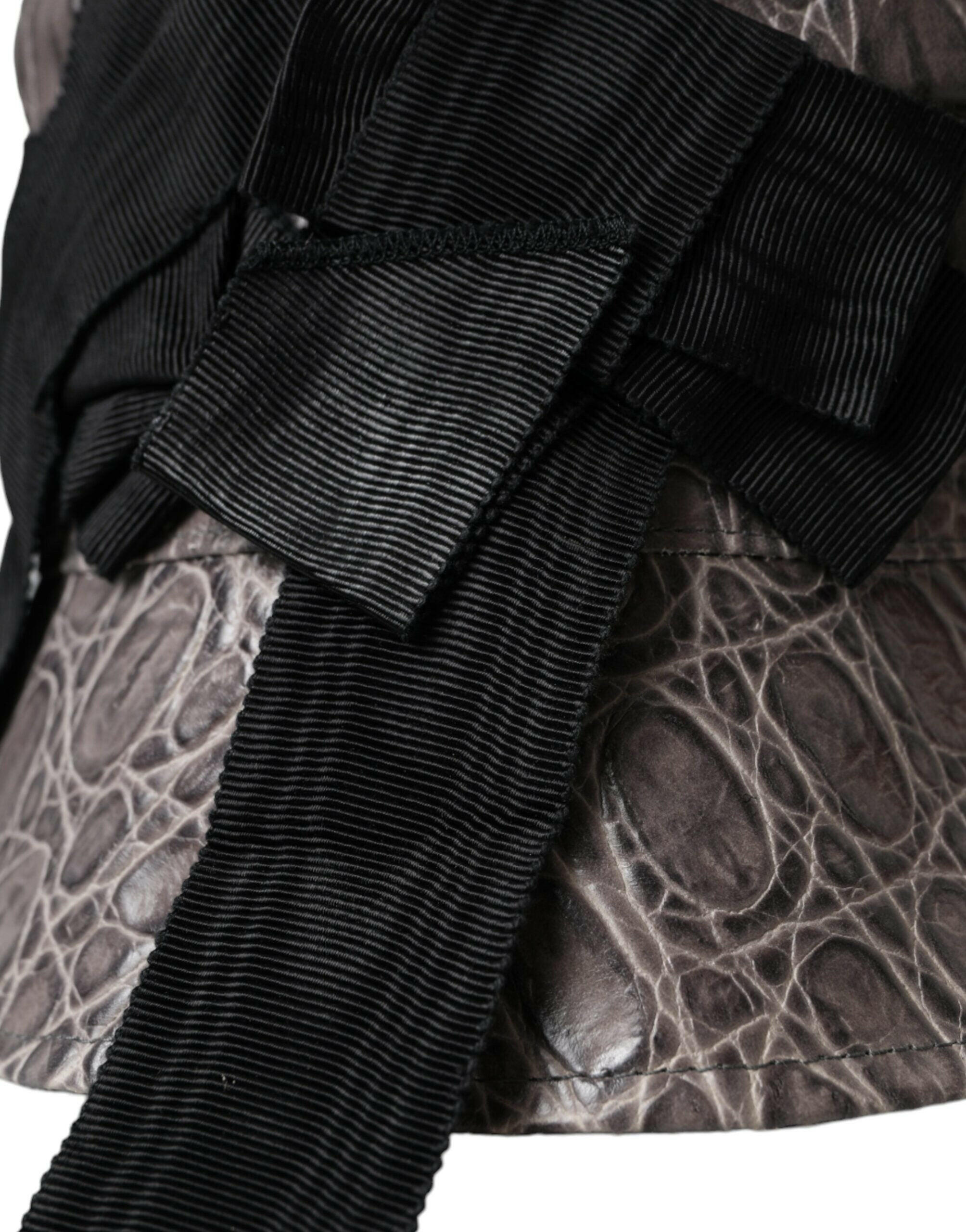 Dolce & Gabbana Black Gray Patterned Leather Bucket Hat -   -  Dolce & Gabbana.