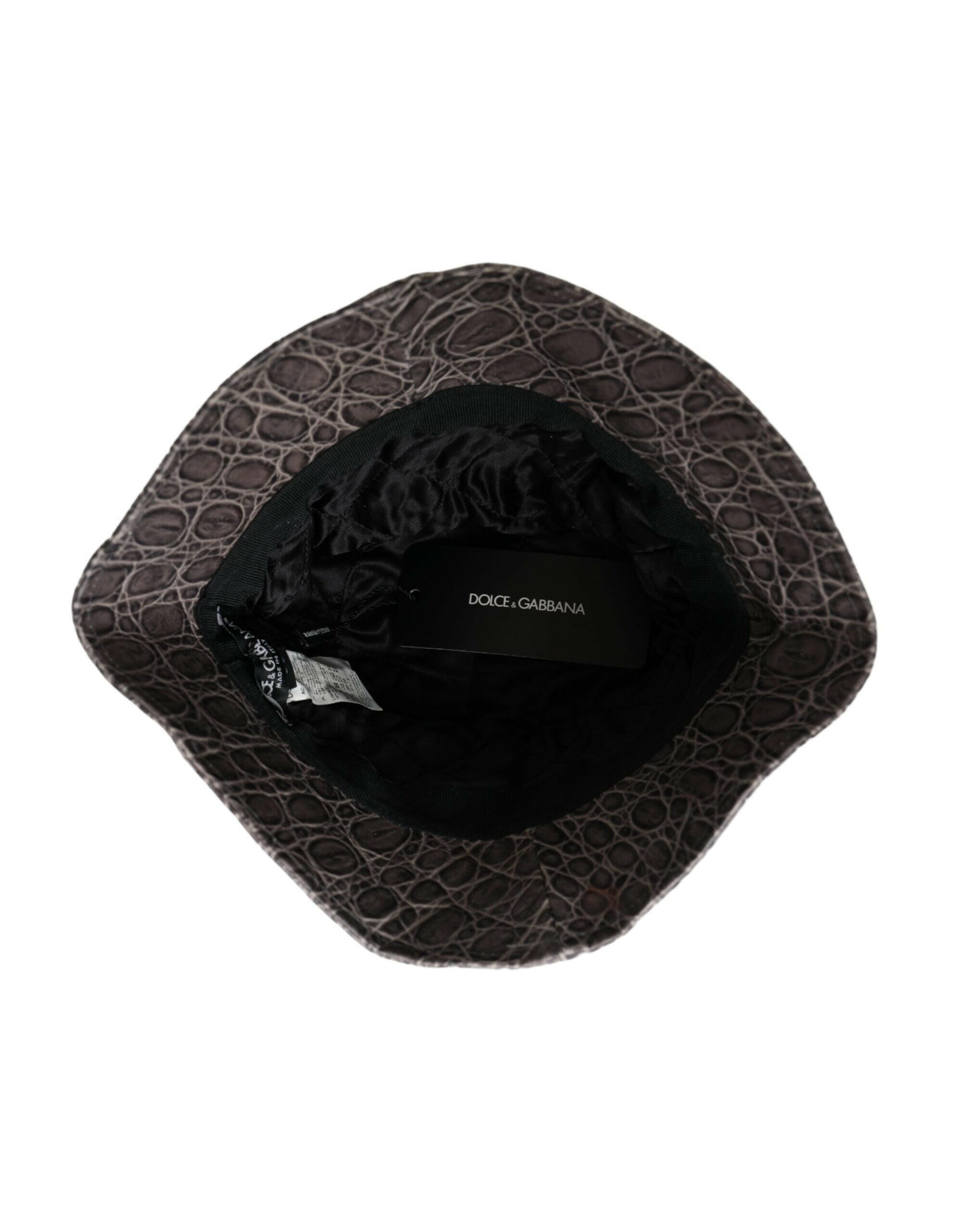 Dolce & Gabbana Black Gray Patterned Leather Bucket Hat -   -  Dolce & Gabbana.
