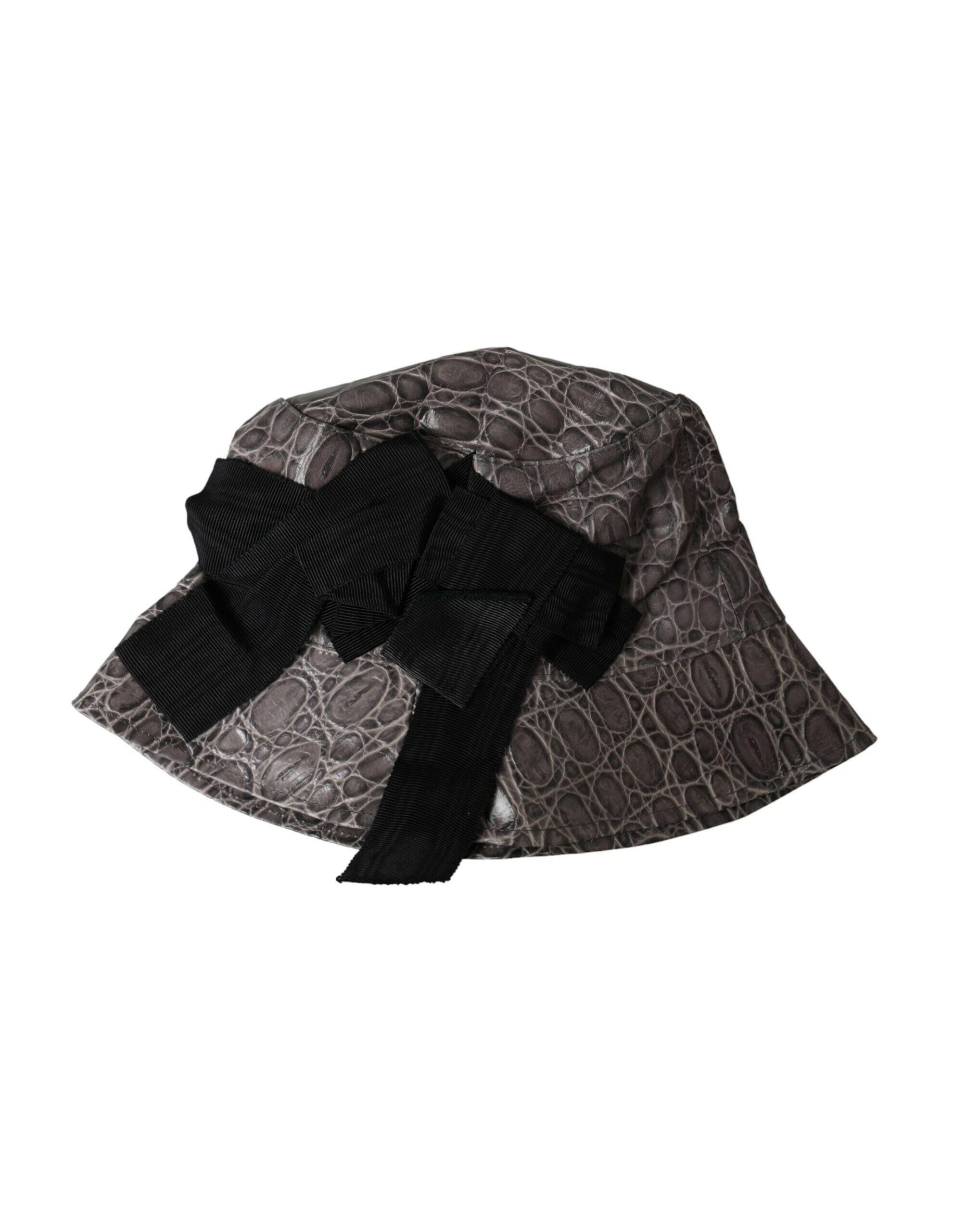 Dolce & Gabbana Black Gray Patterned Leather Bucket Hat -   -  Dolce & Gabbana.