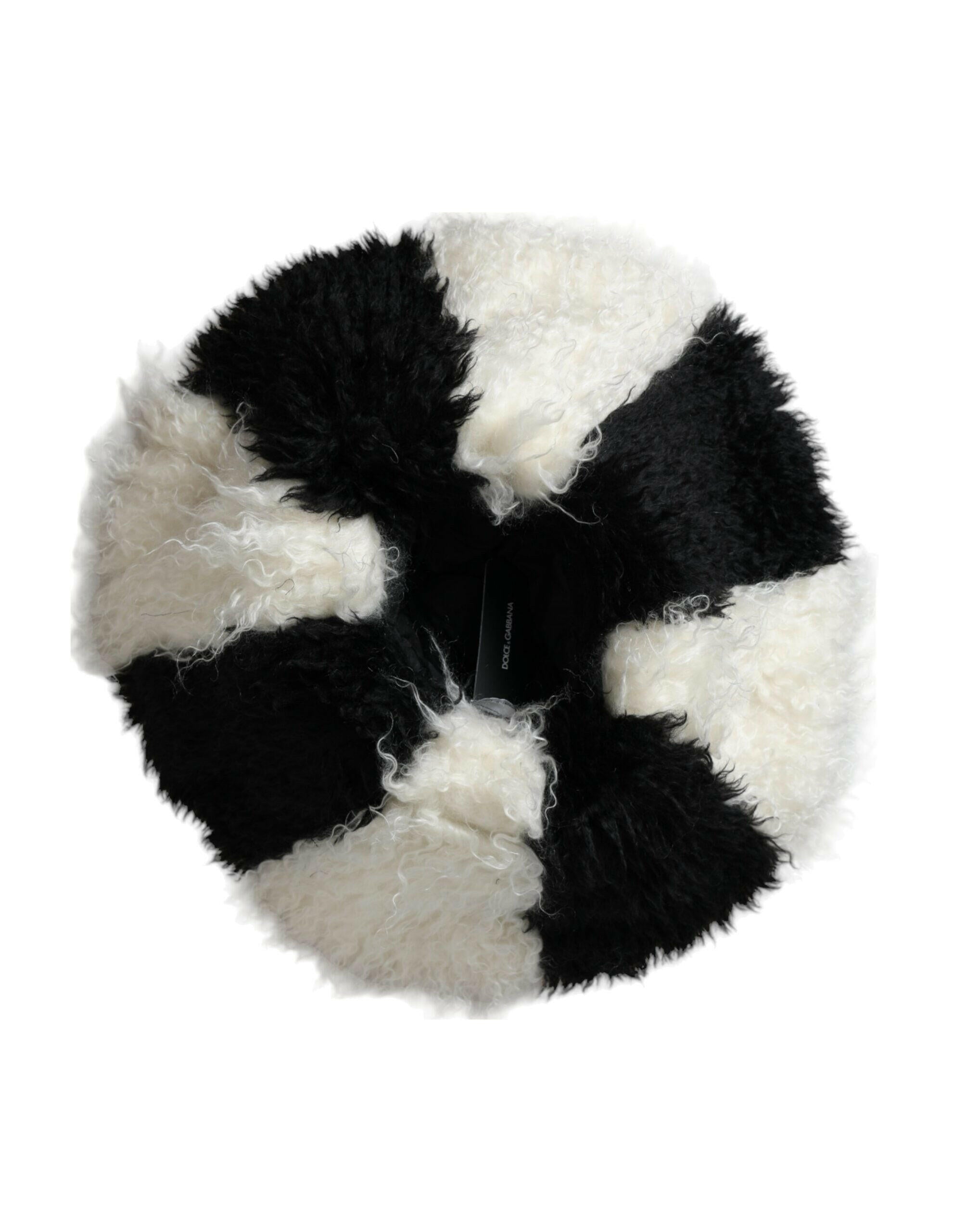 Dolce & Gabbana Black White Stripes Mohair Fur Bucket Hat -   -  Dolce & Gabbana.
