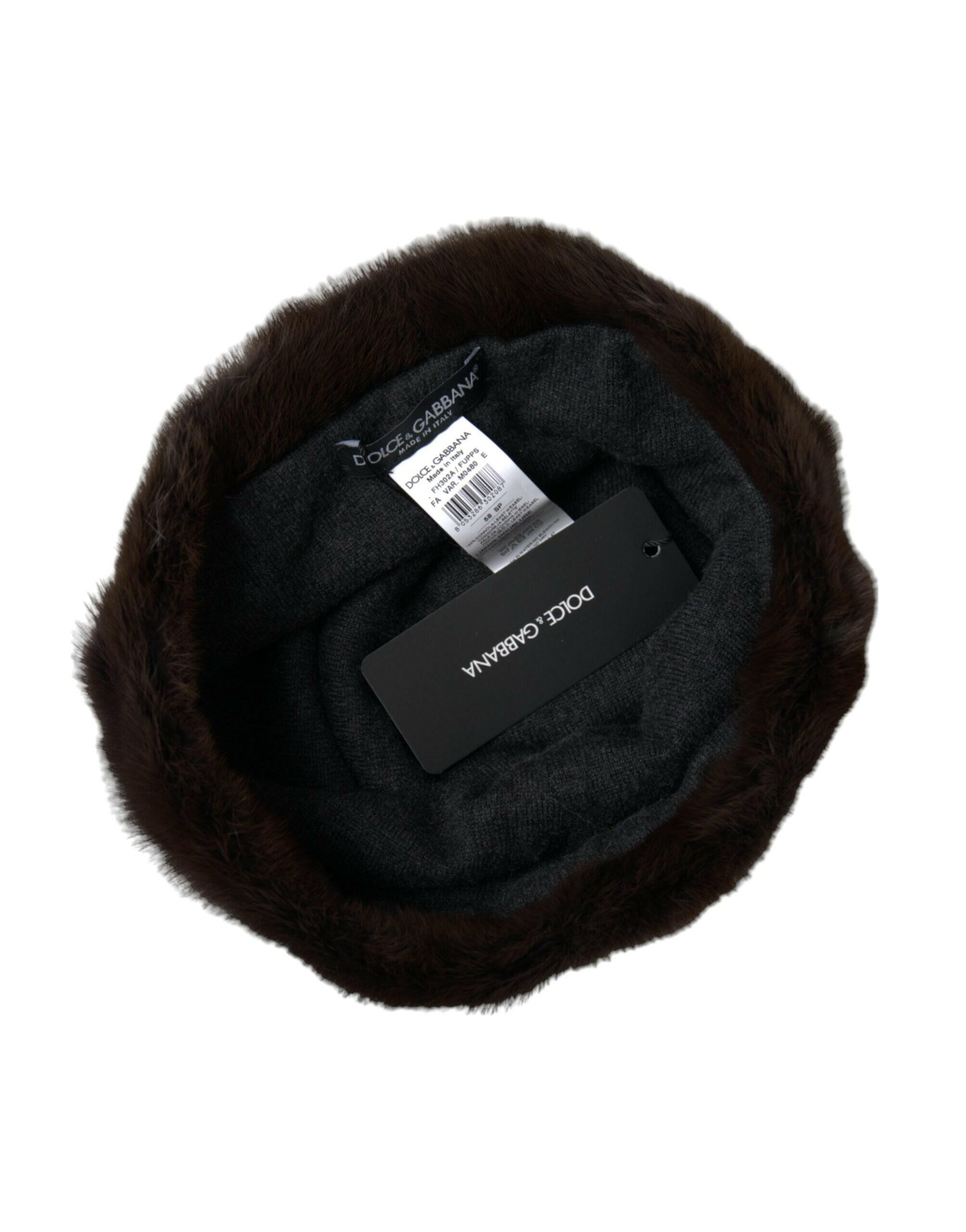 Dolce & Gabbana Brown Weasel Fur Womens Cashmere Hat Beanie -   -  Dolce & Gabbana.
