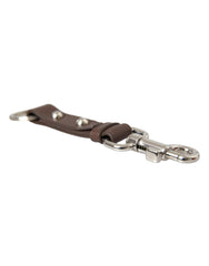 Dolce & Gabbana Brown Plain Leather Silver Brass Keyring Holder Keychain -   -  Dolce & Gabbana.