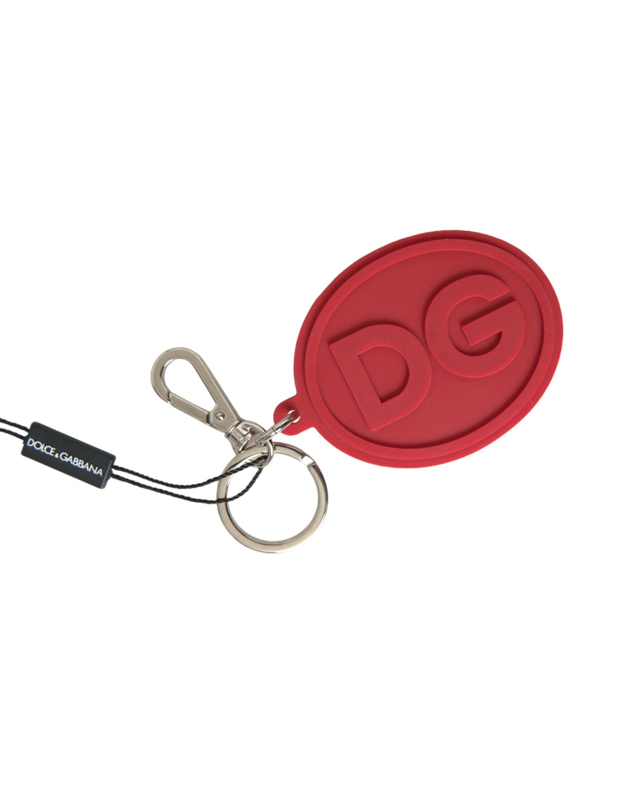Dolce & Gabbana Red Rubber DG Logo Silver Brass Metal Keyring Keychain -  Men´s Keychains -  Dolce & Gabbana.