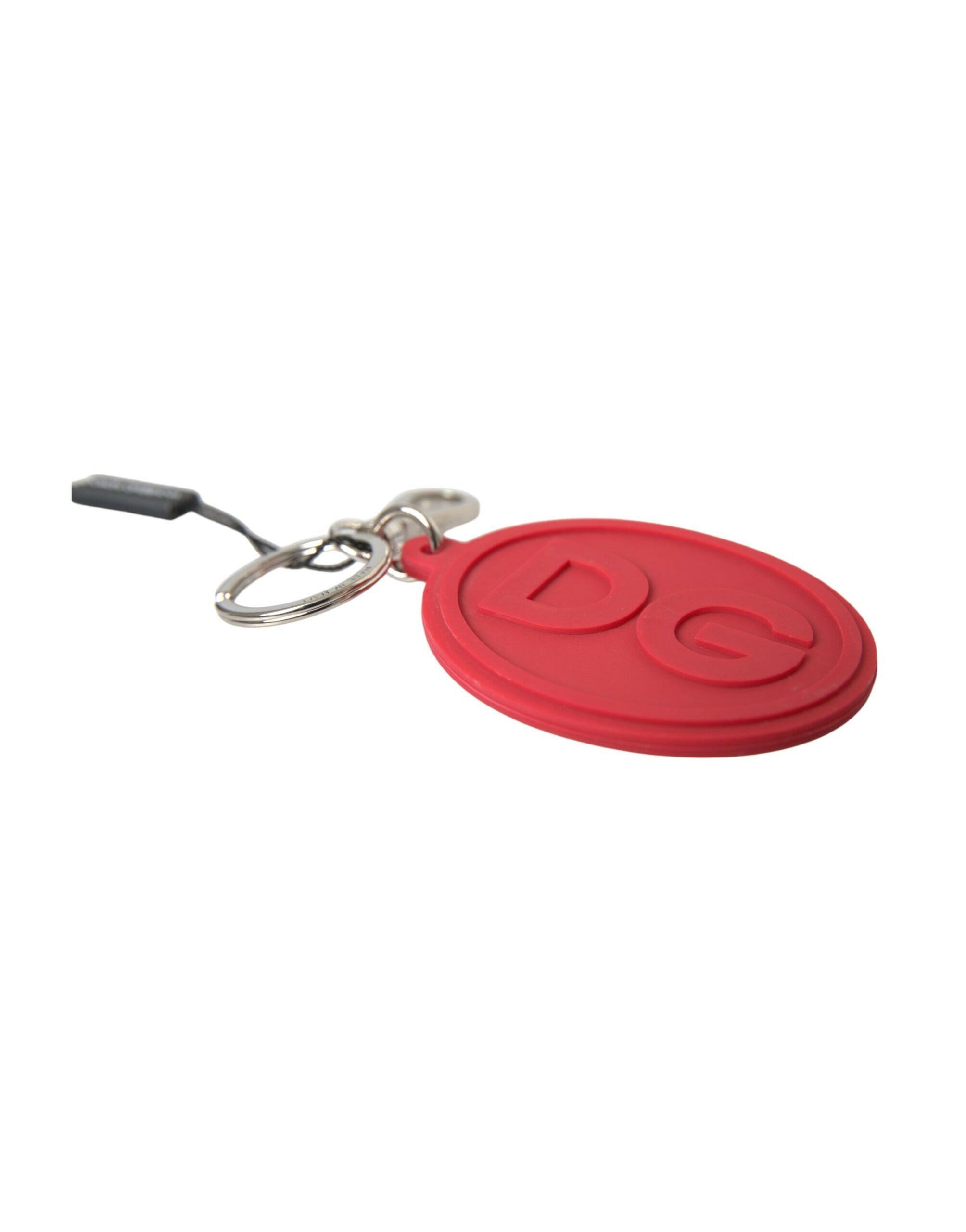 Dolce & Gabbana Red Rubber DG Logo Silver Brass Metal Keyring Keychain -  Men´s Keychains -  Dolce & Gabbana.
