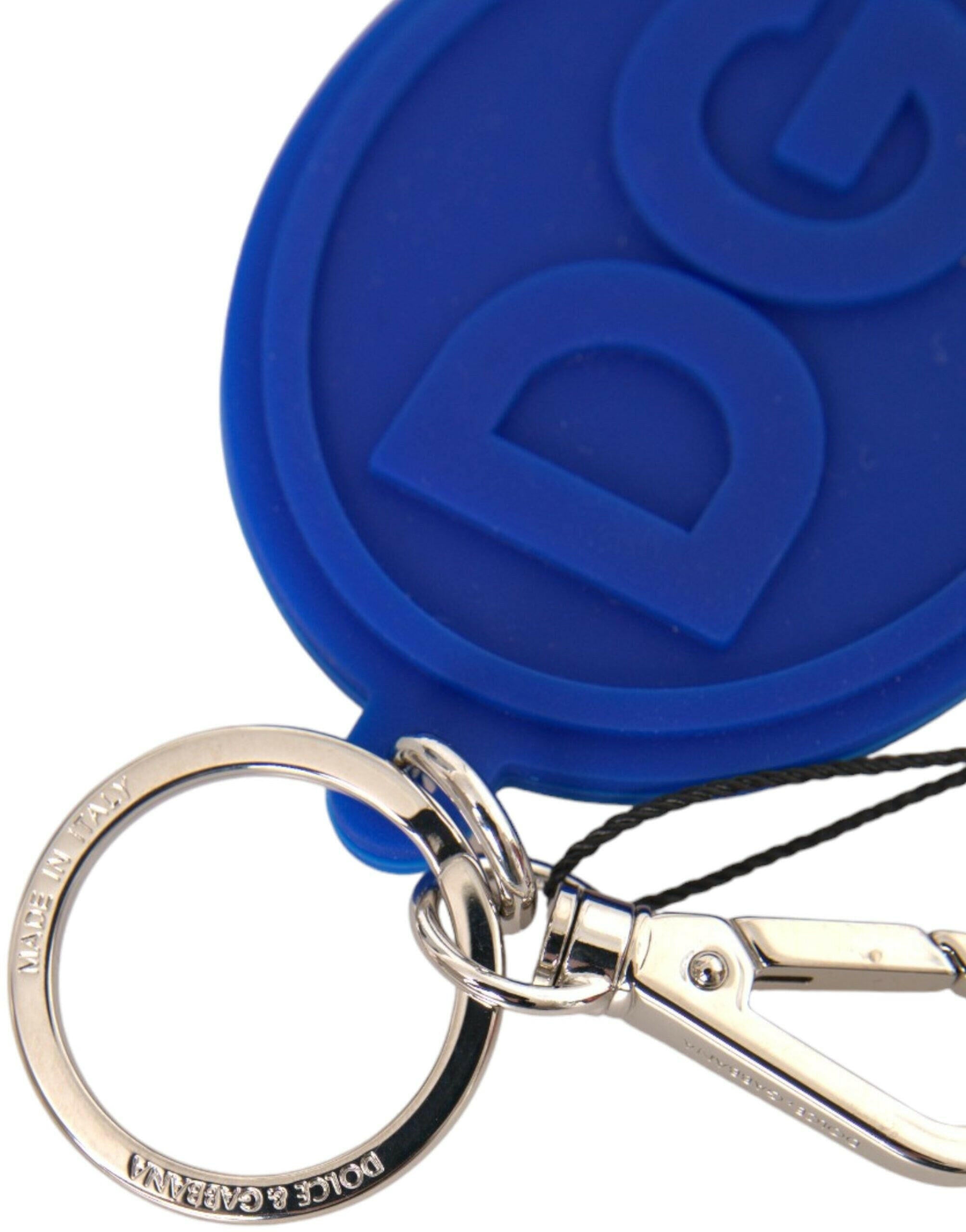 Dolce & Gabbana Blue Rubber DG Logo Silver Brass Metal Keyring Keychain -  Men´s Keychains -  Dolce & Gabbana.