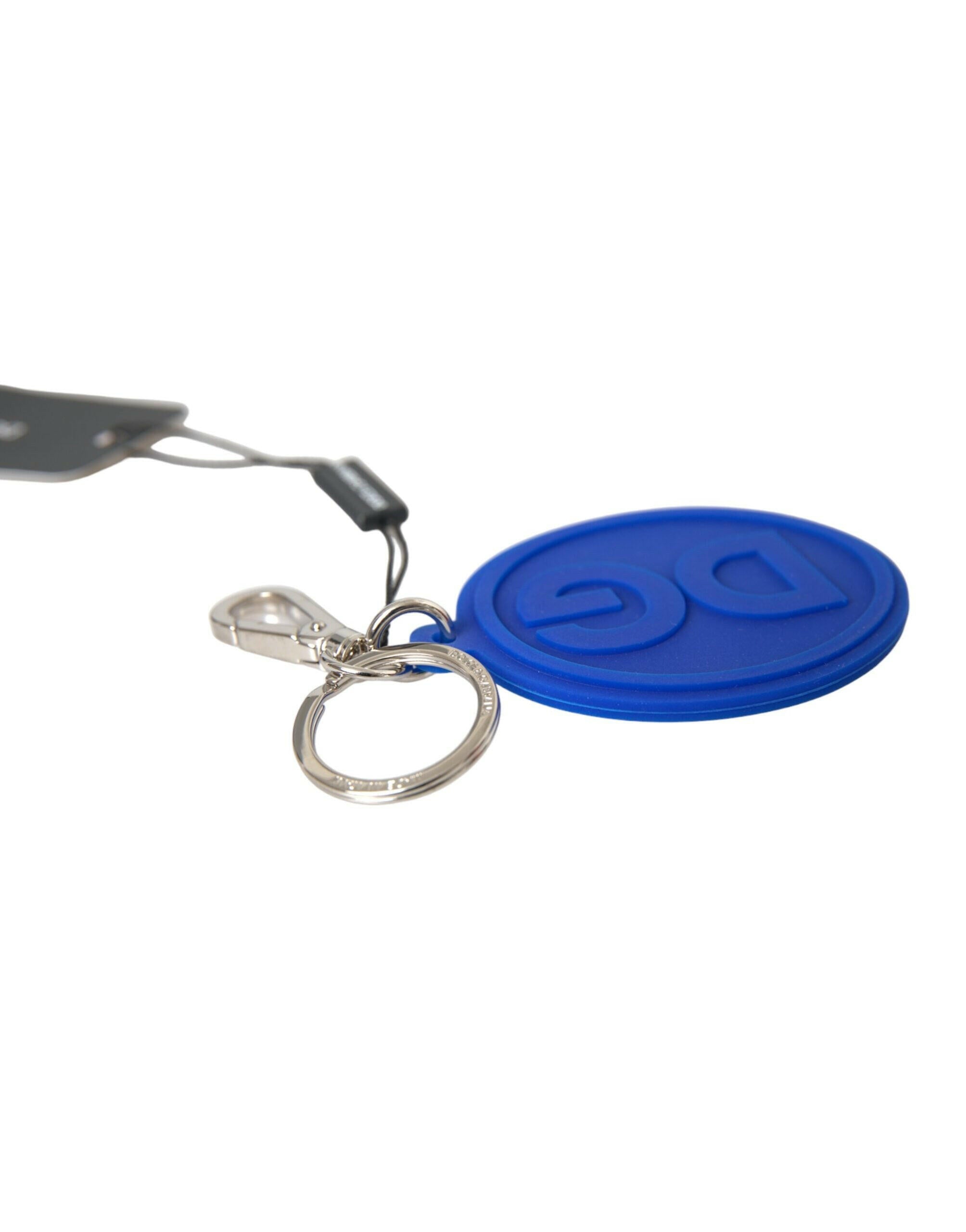 Dolce & Gabbana Blue Rubber DG Logo Silver Brass Metal Keyring Keychain -  Men´s Keychains -  Dolce & Gabbana.