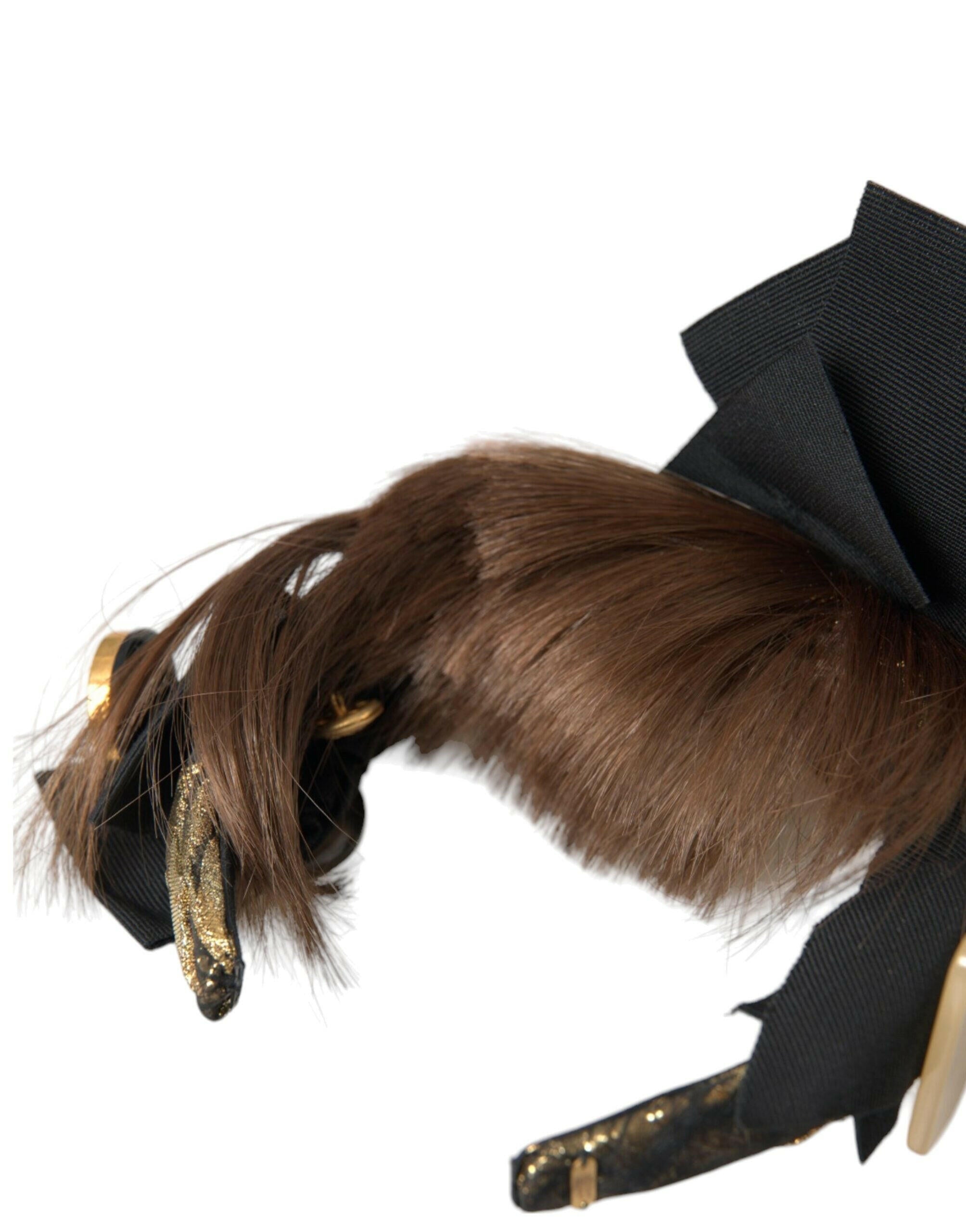 Dolce & Gabbana Black Crystal Button Brown Hair Women Headband Diadem -   -  Dolce & Gabbana.