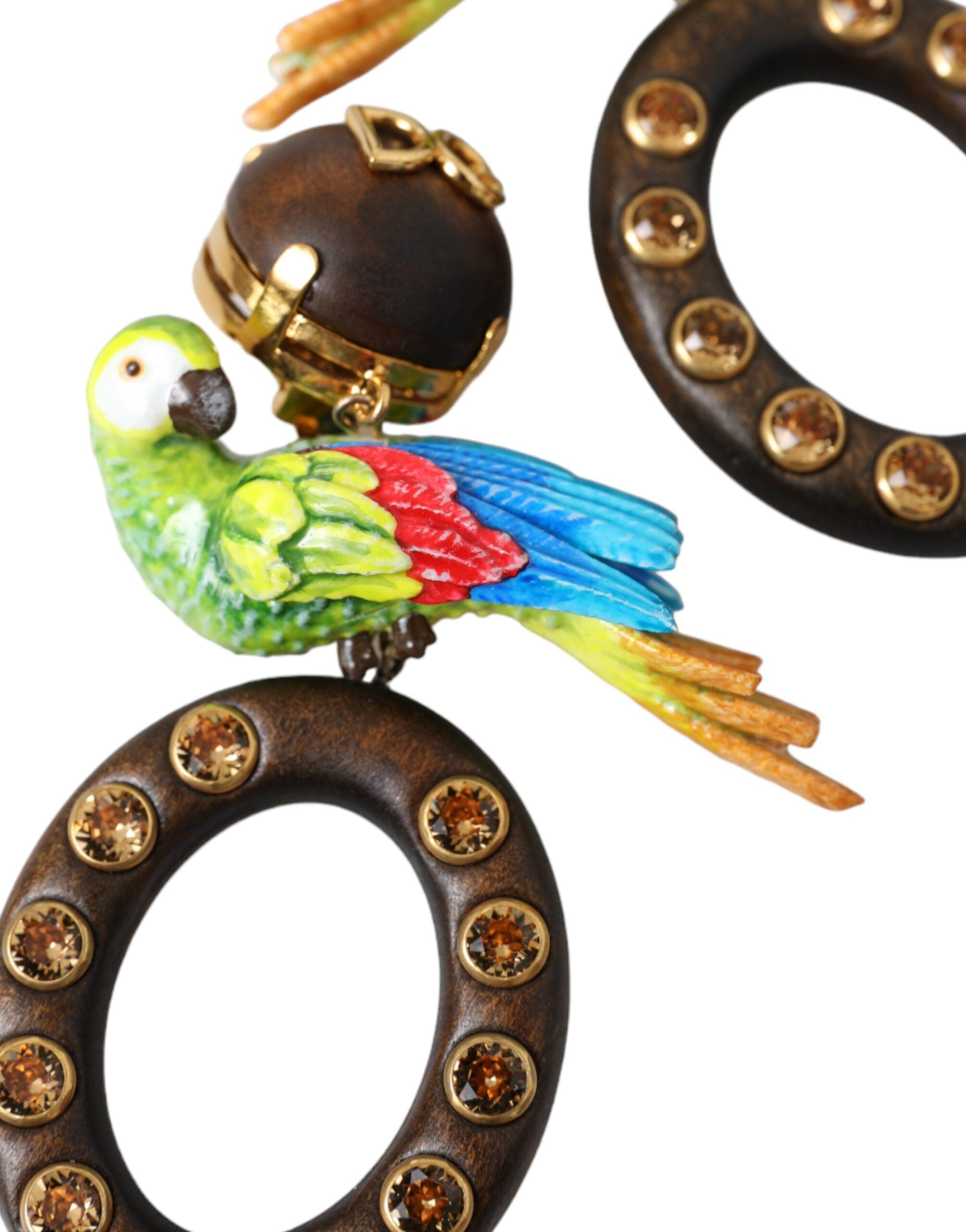 Dolce & Gabbana Multicolor Parrot Wood Brass Crystal Embellished Earrings -   -  Dolce & Gabbana.