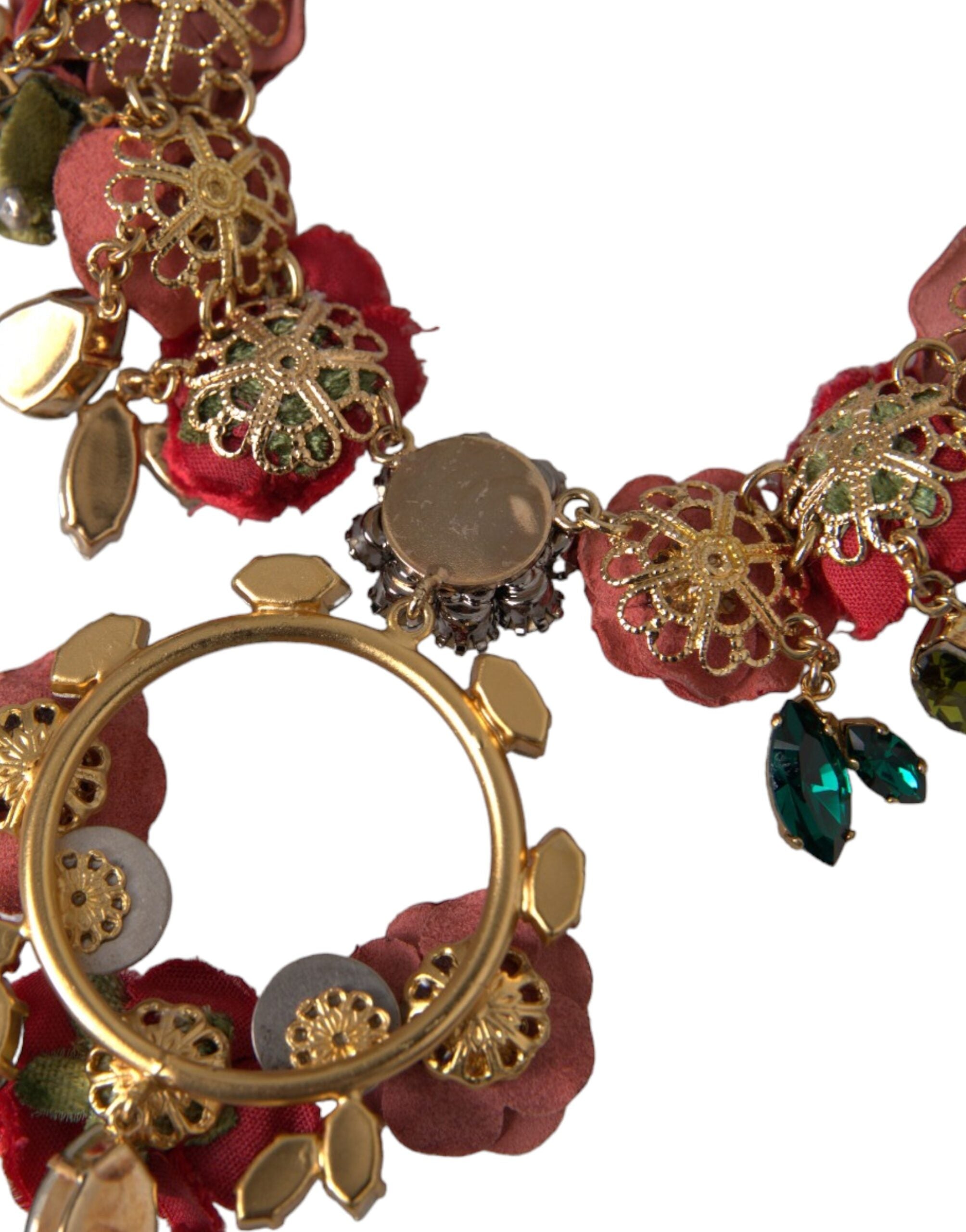 Dolce & Gabbana Gold Brass Link Chain RosePetal Crystal Pendant Necklace -   -  Dolce & Gabbana.