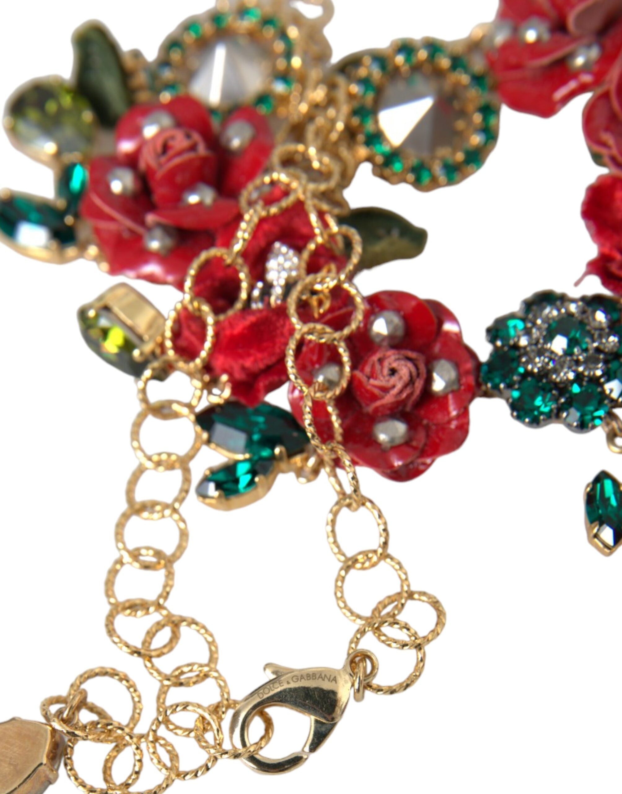 Dolce & Gabbana Gold Brass Link Chain RosePetal Crystal Pendant Necklace -   -  Dolce & Gabbana.