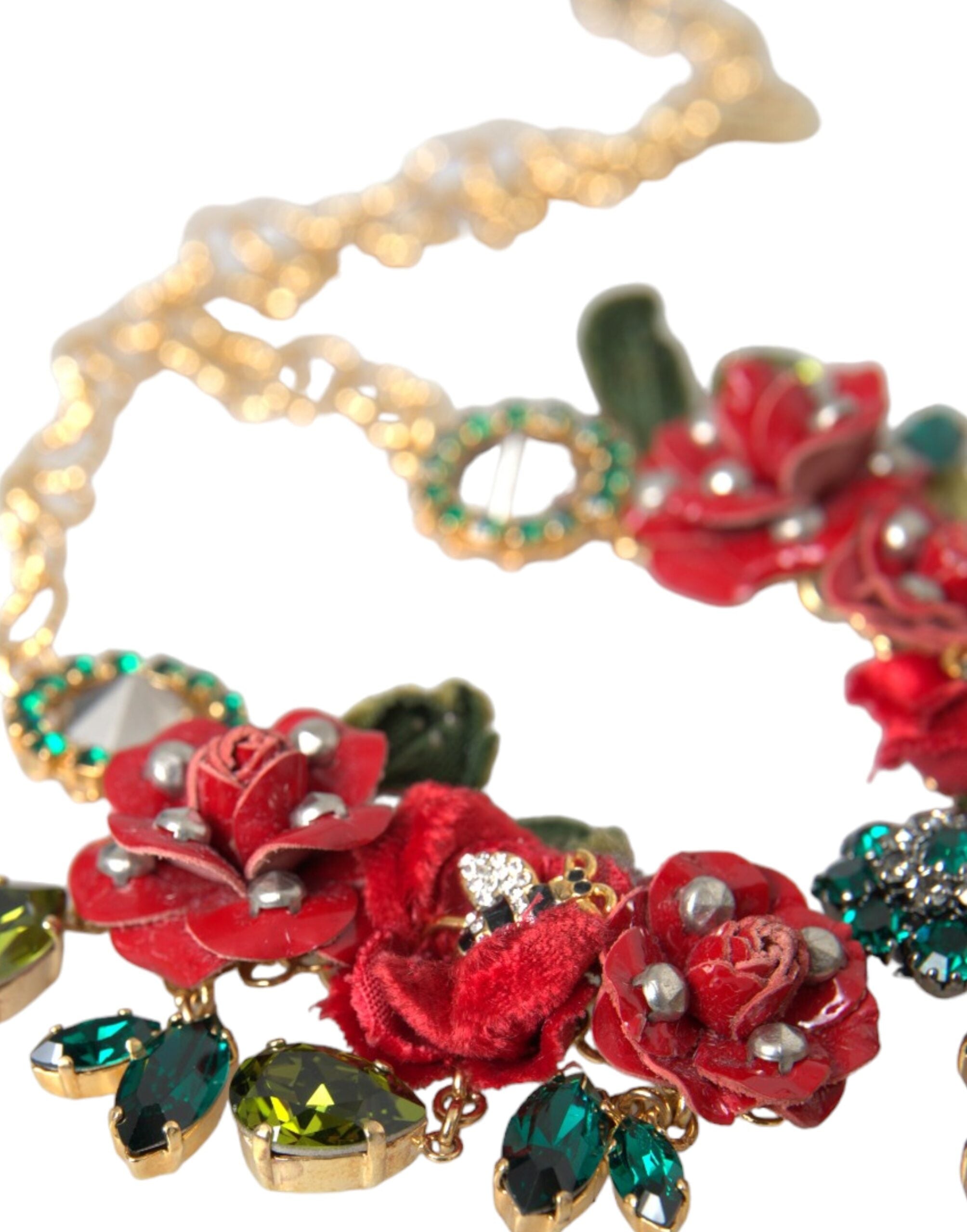 Dolce & Gabbana Gold Brass Link Chain RosePetal Crystal Pendant Necklace -   -  Dolce & Gabbana.