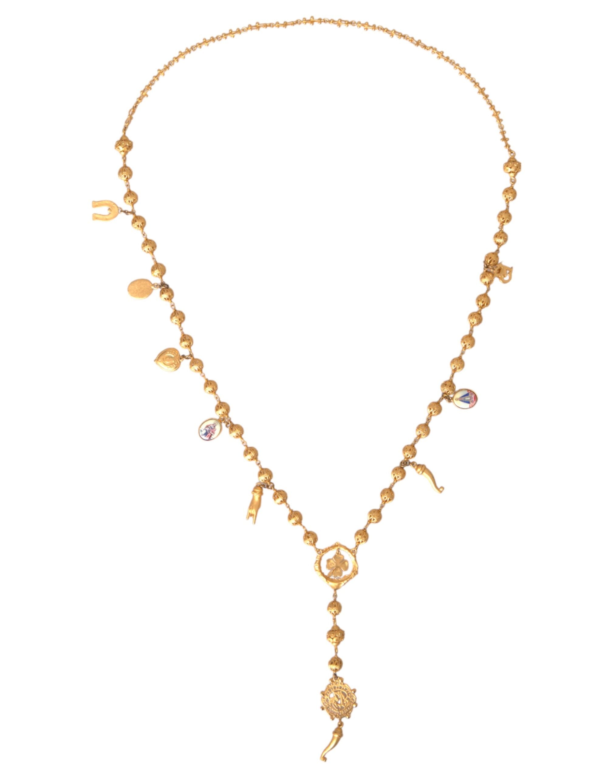 Dolce & Gabbana Gold Tone Chain Brass Beaded Statement Sicily Necklace -   -  Dolce & Gabbana.