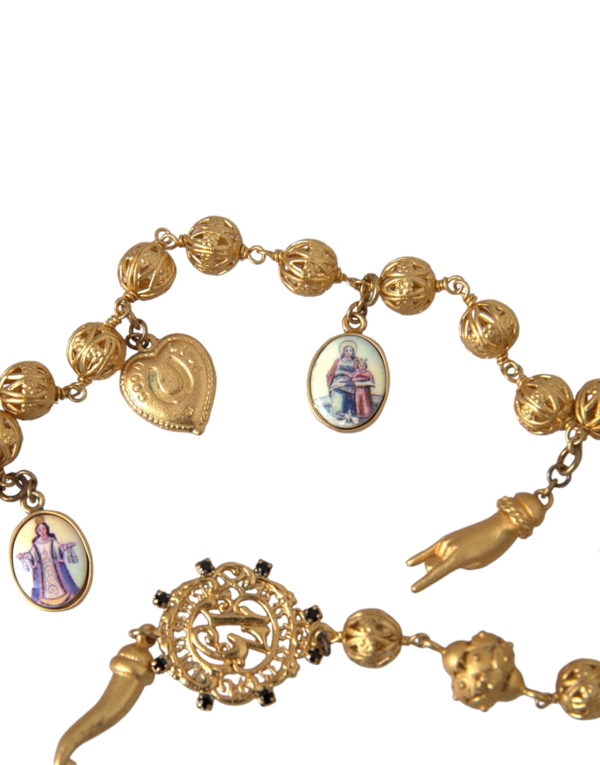 Dolce & Gabbana Gold Tone Chain Brass Beaded Statement Sicily Necklace -   -  Dolce & Gabbana.