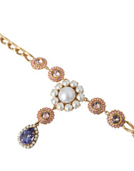 Dolce & Gabbana Gold Brass Crystal Purple Pink Pearl Pendants Necklace -   -  Dolce & Gabbana.