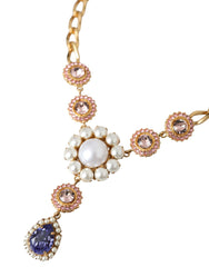 Dolce & Gabbana Gold Brass Crystal Purple Pink Pearl Pendants Necklace -   -  Dolce & Gabbana.