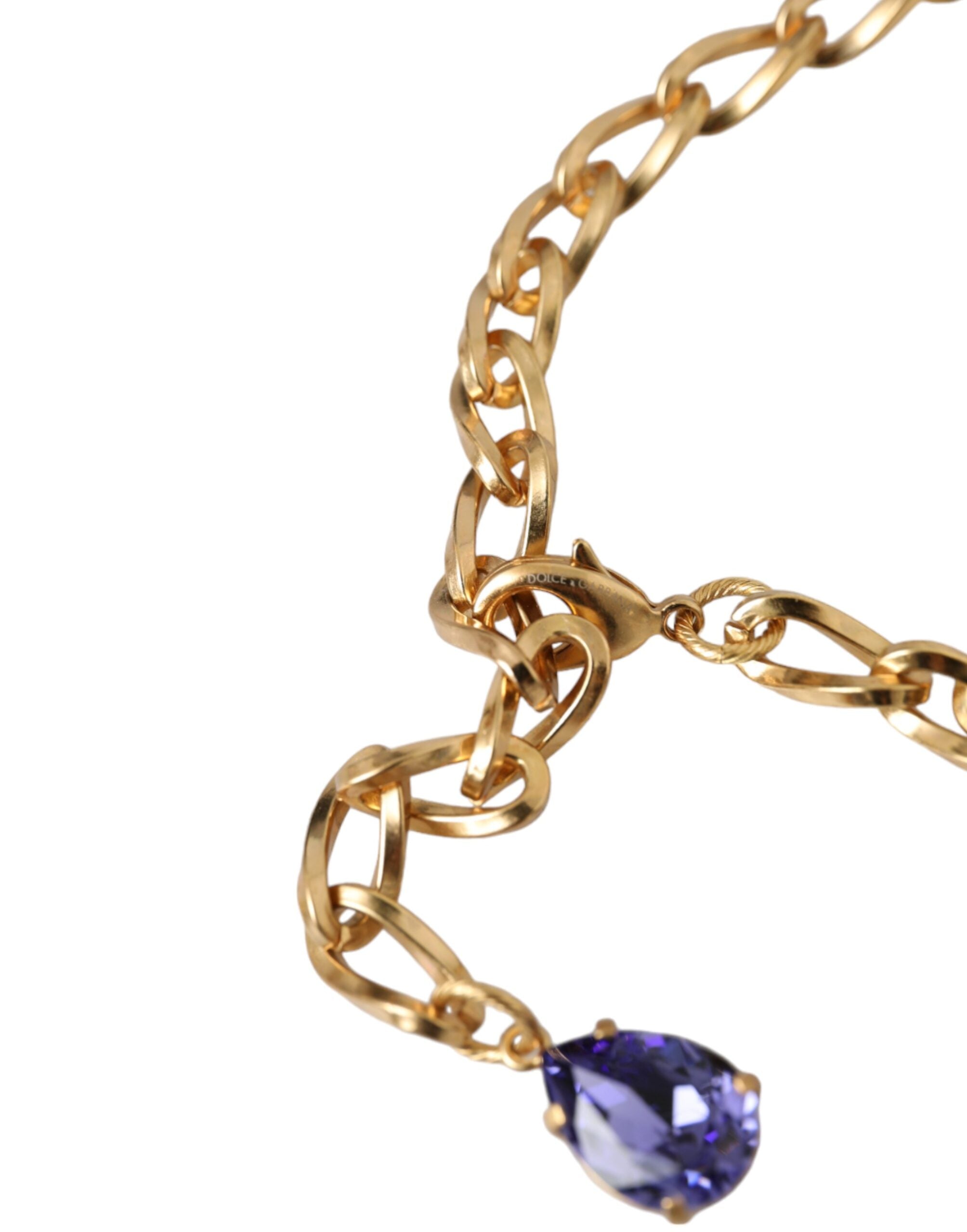 Dolce & Gabbana Gold Brass Crystal Purple Pink Pearl Pendants Necklace -   -  Dolce & Gabbana.