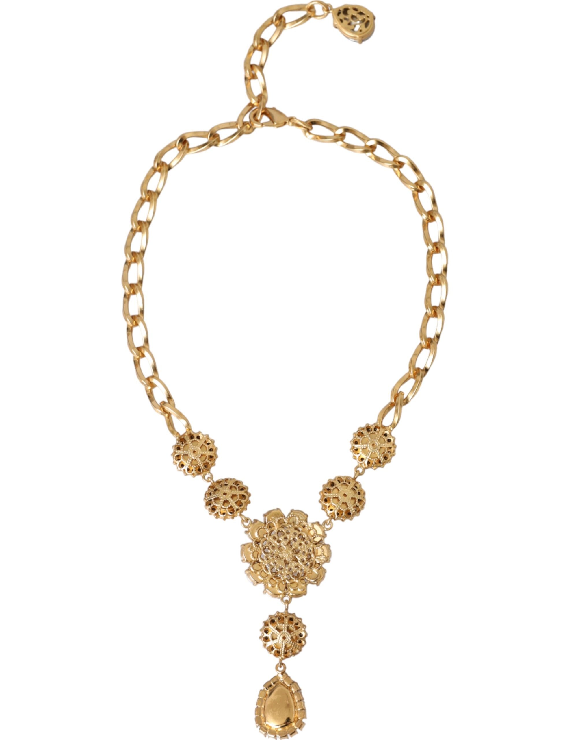 Dolce & Gabbana Gold Brass Crystal Purple Pink Pearl Pendants Necklace -   -  Dolce & Gabbana.