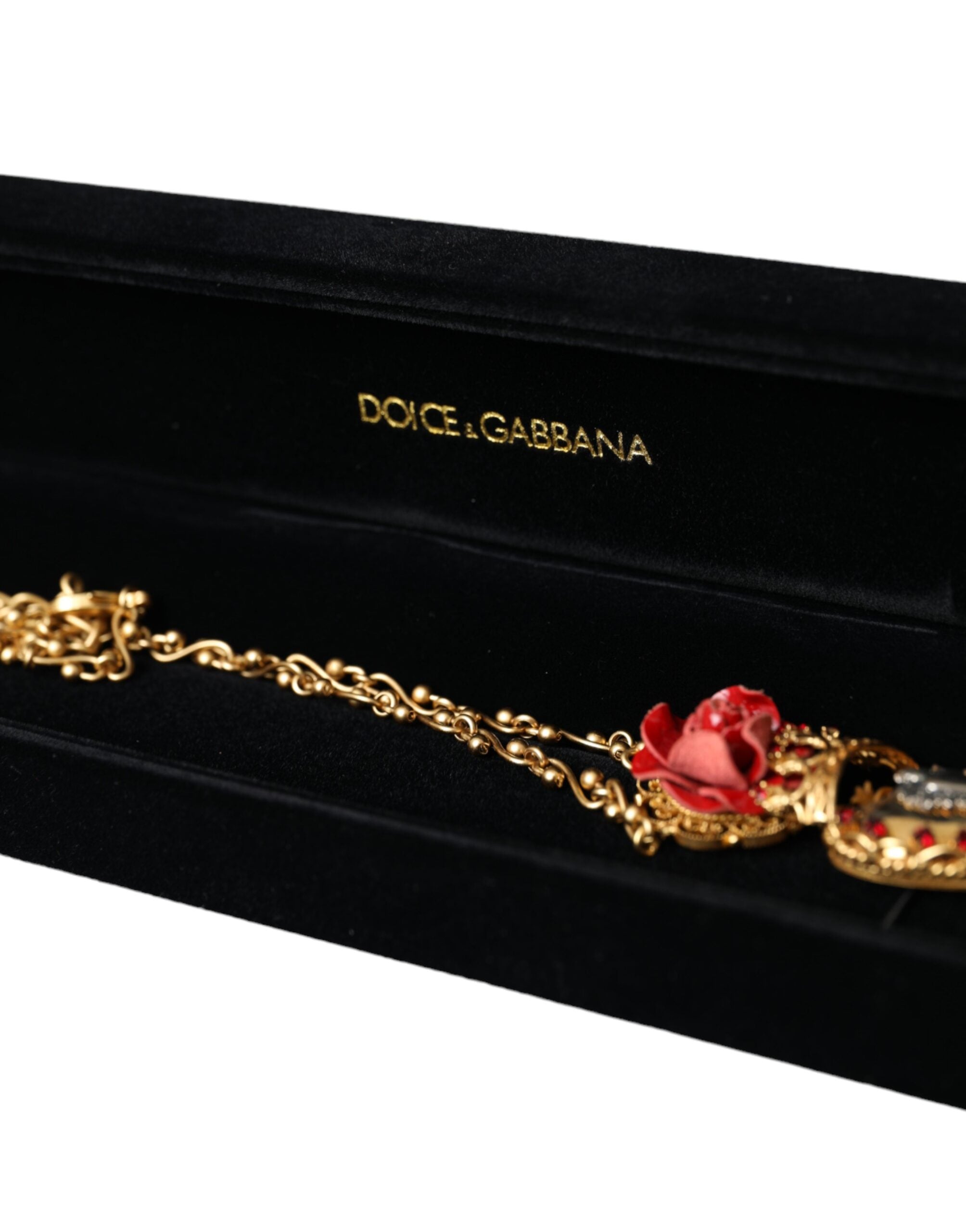 Dolce & Gabbana Gold BrassChain Sacred Heart Rose Crystal Charm Necklace -   -  Dolce & Gabbana.