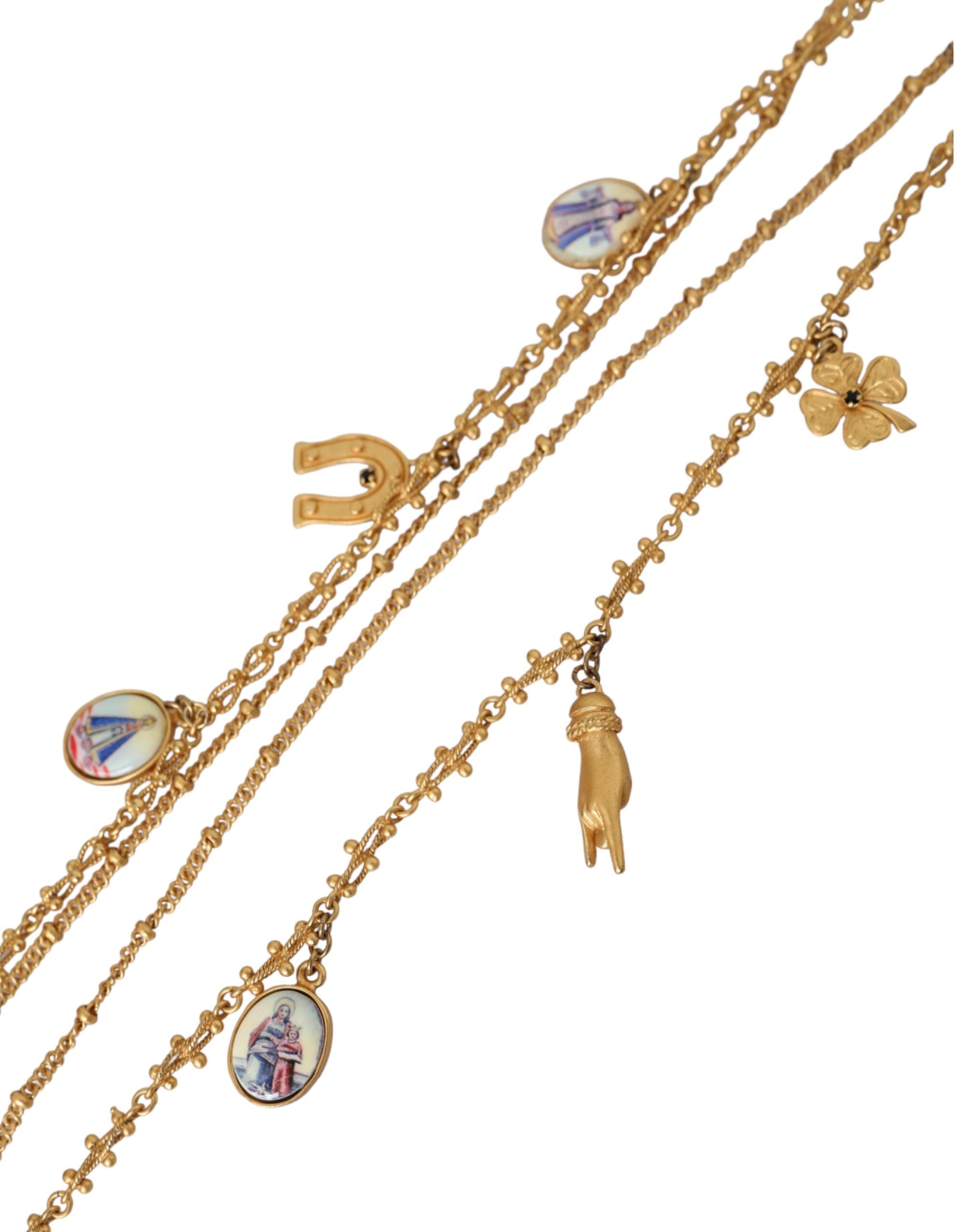 Dolce & Gabbana Gold Tone Chain Brass Charm Statement Sicily Necklace -   -  Dolce & Gabbana.