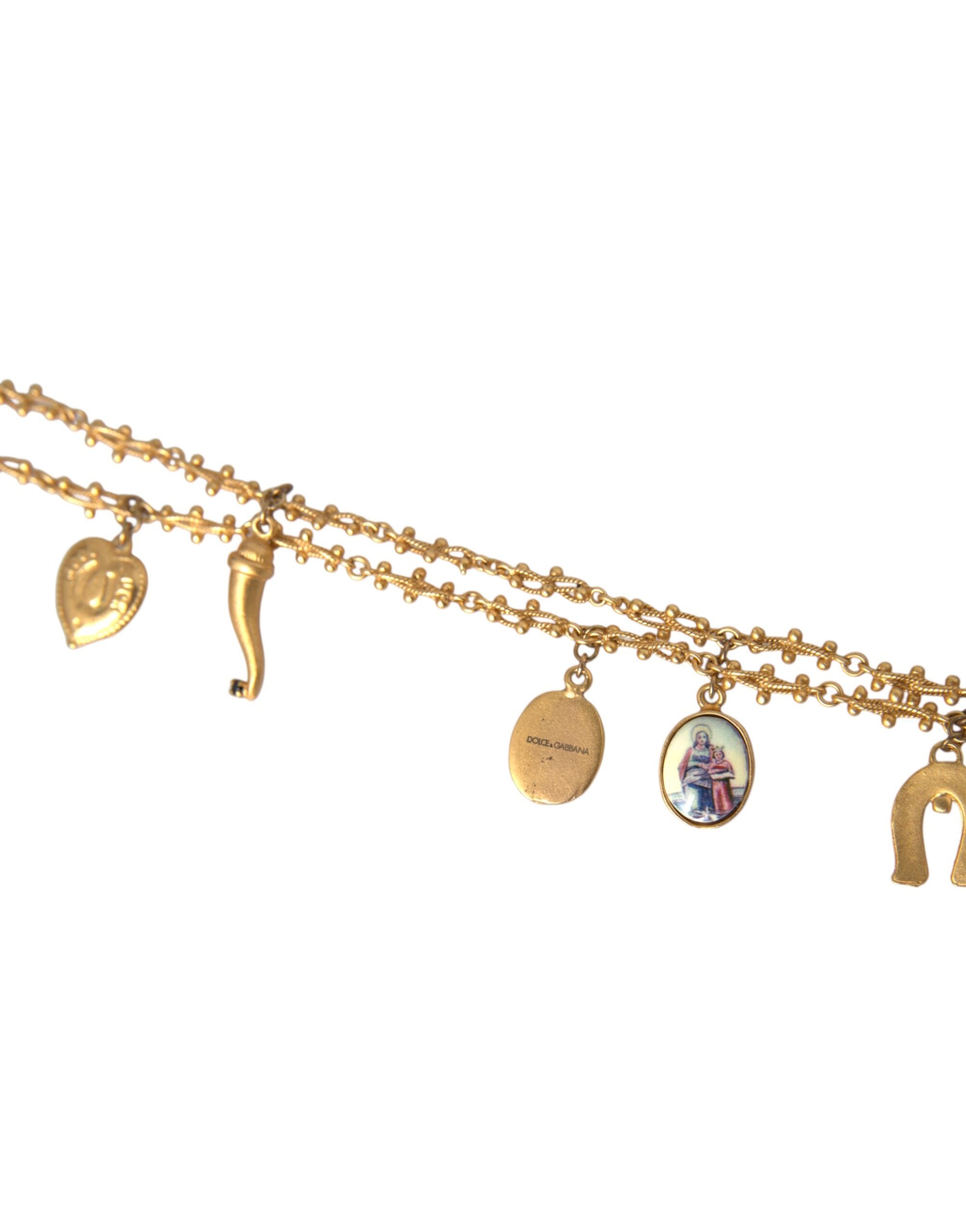 Dolce & Gabbana Gold Tone Chain Brass Charm Statement Sicily Necklace -   -  Dolce & Gabbana.