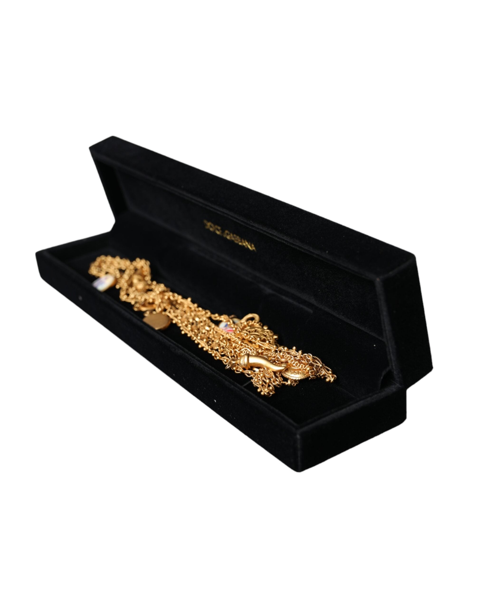 Dolce & Gabbana Gold Tone Chain Brass Charm Statement Sicily Necklace -   -  Dolce & Gabbana.
