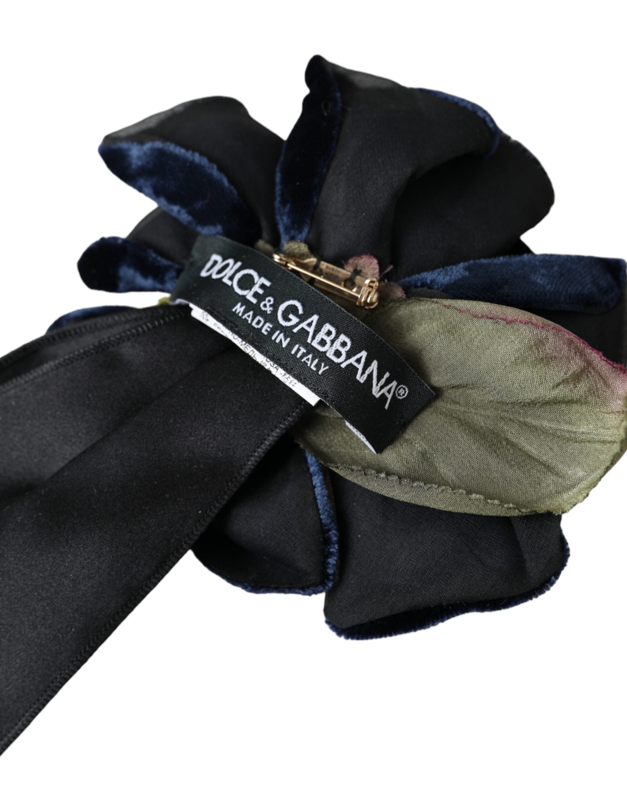 Dolce & Gabbana Black Silk Gold Brass Floral Hair Pin Brooch -   -  Dolce & Gabbana.