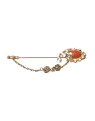 Dolce & Gabbana Gold Brass Crystal Chain 925 Sterling Silver Pin Brooch -   -  Dolce & Gabbana.