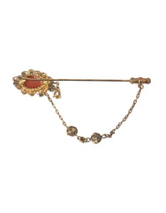 Dolce & Gabbana Gold Brass Crystal Chain 925 Sterling Silver Pin Brooch -   -  Dolce & Gabbana.