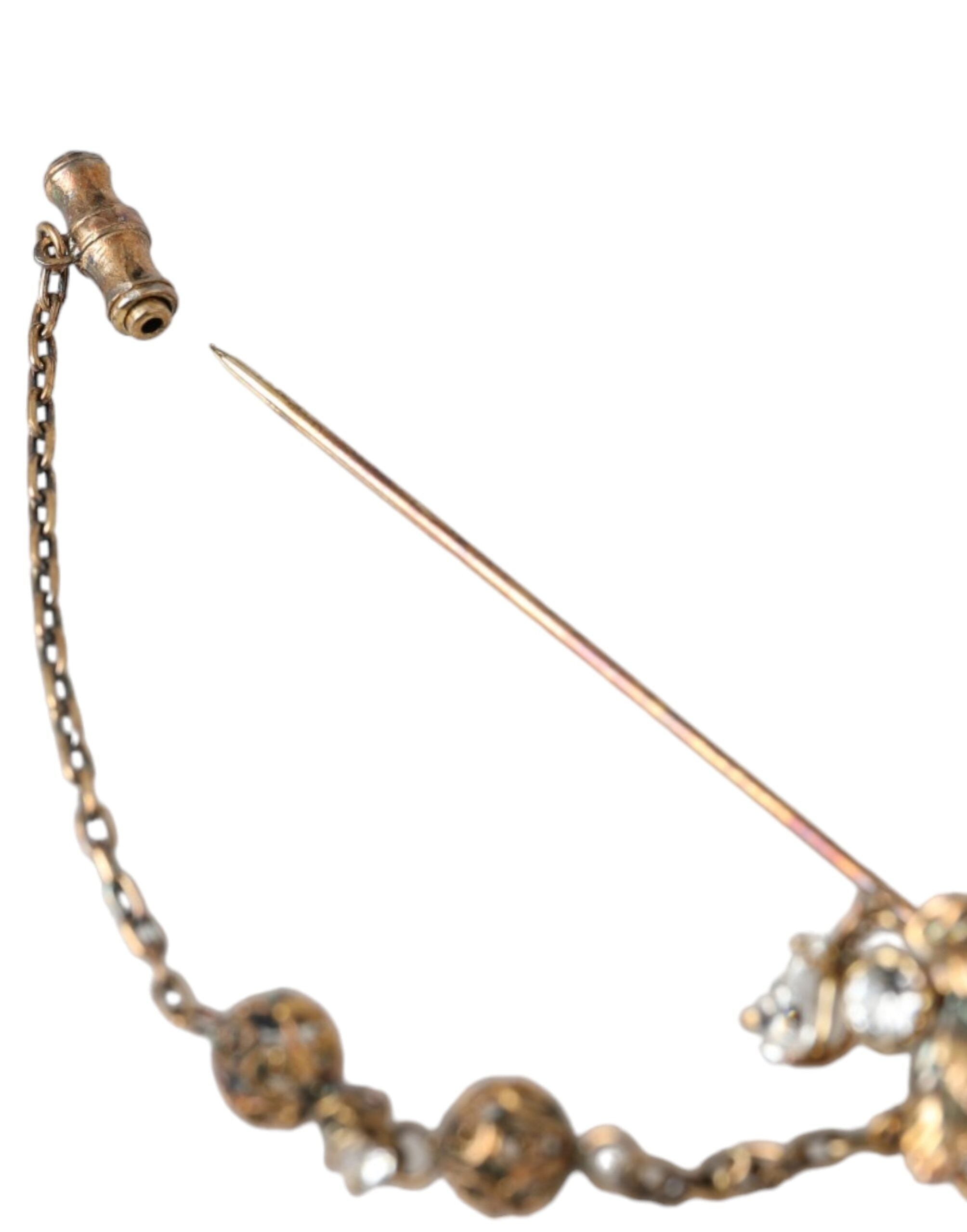 Dolce & Gabbana Gold Brass Crystal Chain 925 Sterling Silver Pin Brooch -   -  Dolce & Gabbana.