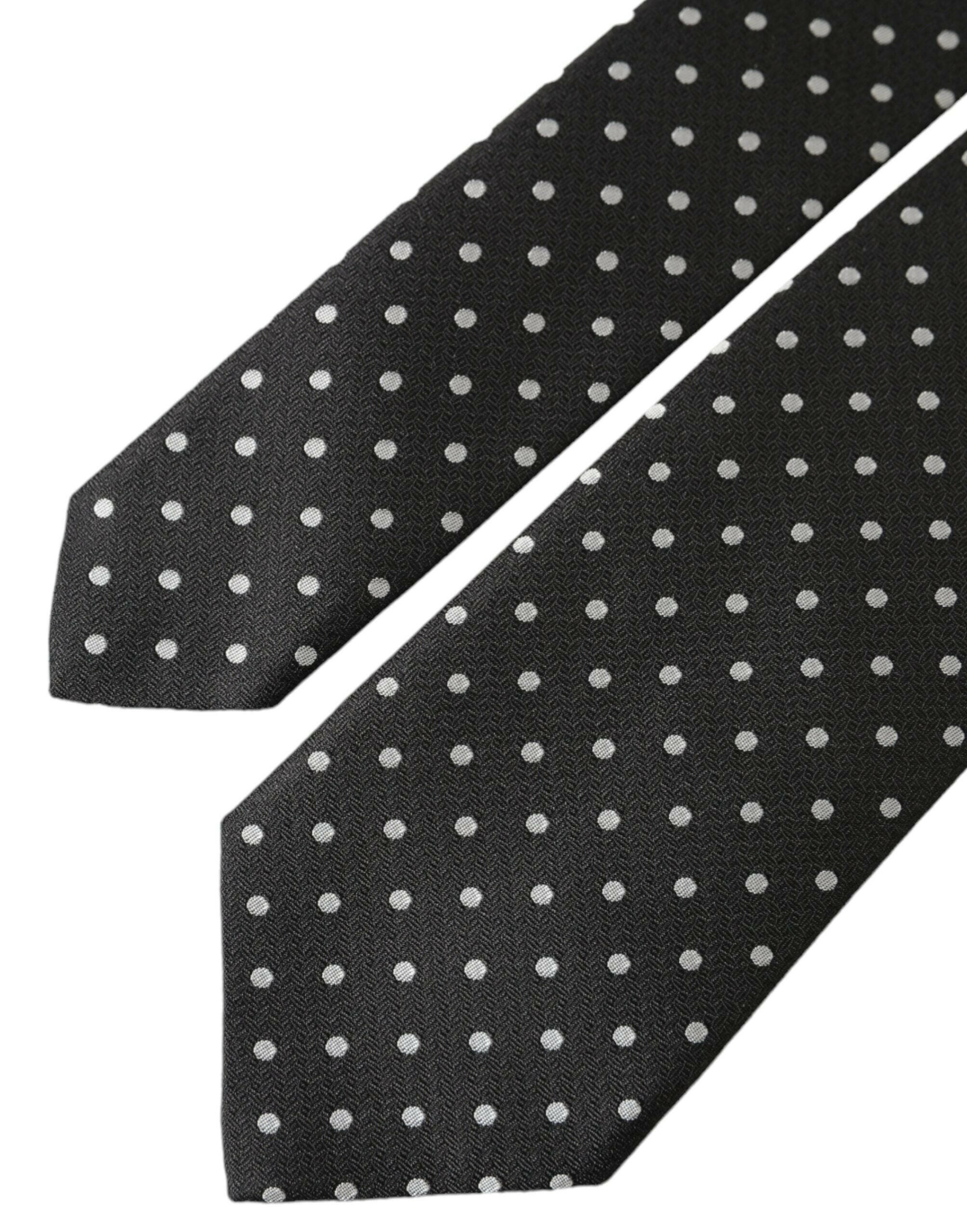 Dolce & Gabbana Black White Polka Dots 100% Silk Necktie Face Mask -  Neckties, Men -  Dolce & Gabbana.