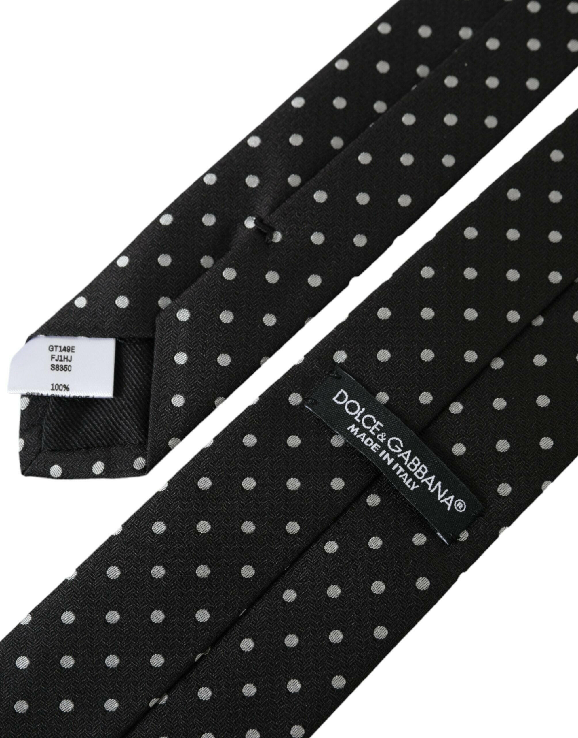 Dolce & Gabbana Black White Polka Dots 100% Silk Necktie Face Mask -  Neckties, Men -  Dolce & Gabbana.