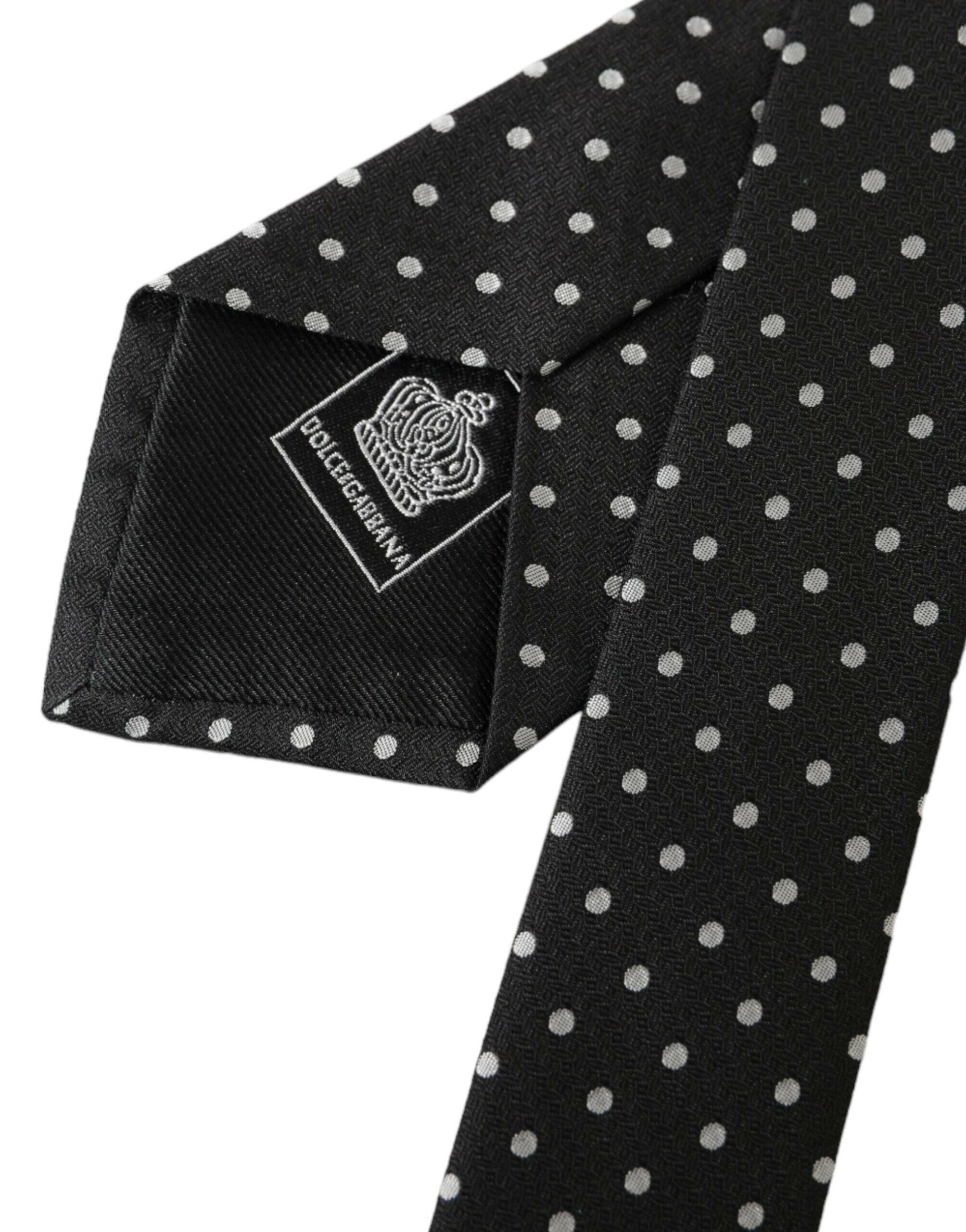 Dolce & Gabbana Black White Polka Dots 100% Silk Necktie Face Mask -  Neckties, Men -  Dolce & Gabbana.