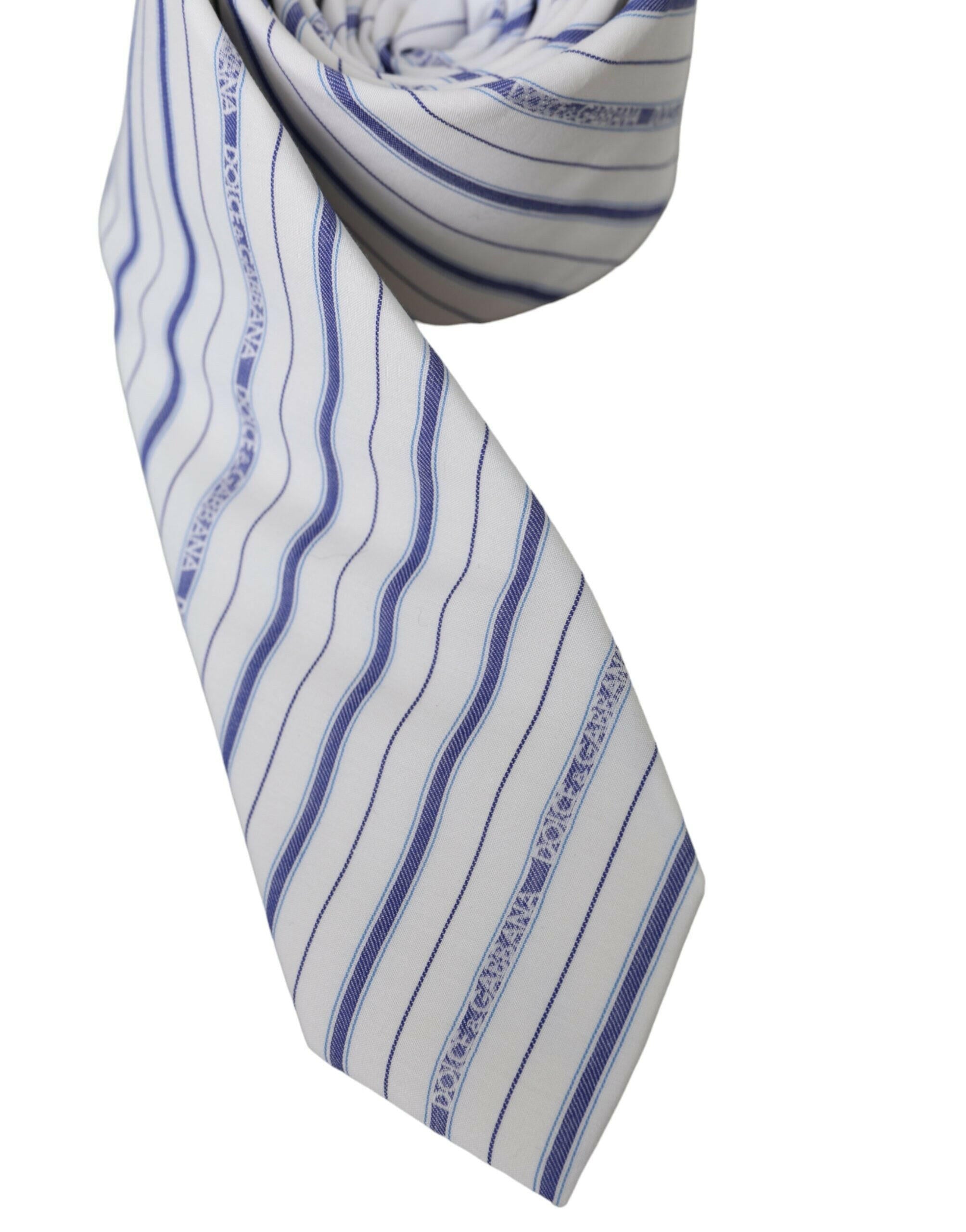 Dolce & Gabbana White Blue Stripes Silk Adjustable Tie -  Neckties, Men -  Dolce & Gabbana.