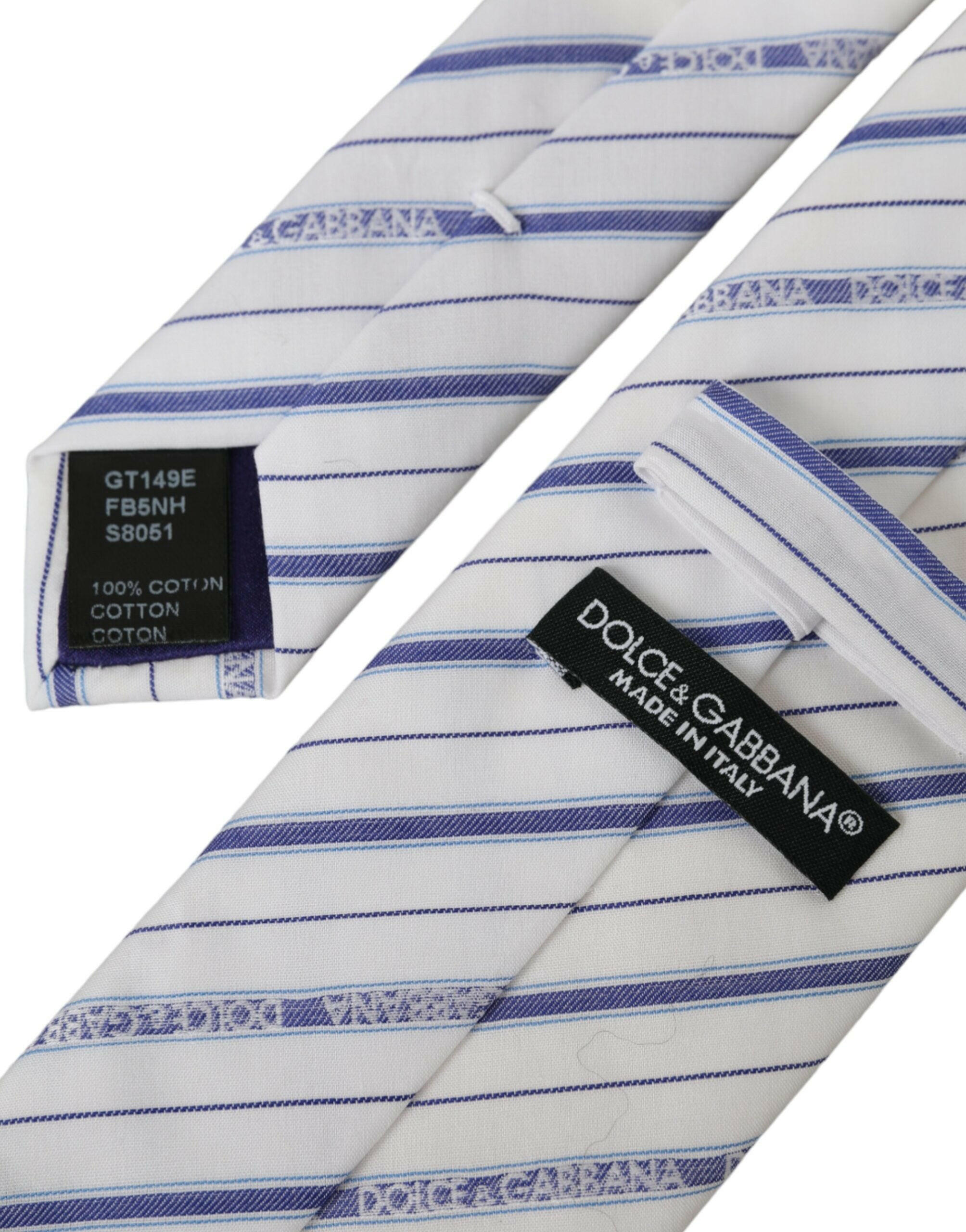 Dolce & Gabbana White Blue Stripes Silk Adjustable Tie -  Neckties, Men -  Dolce & Gabbana.