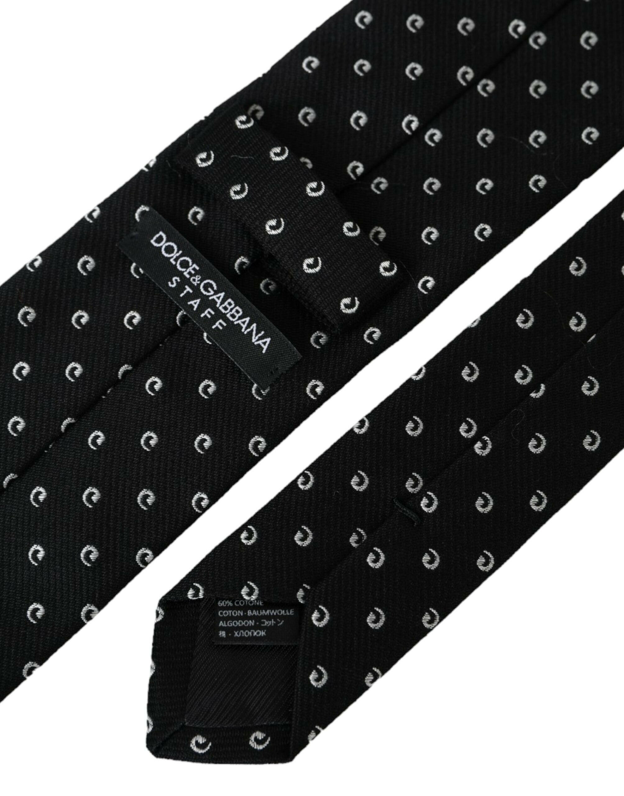 Dolce & Gabbana Black Logo Cotton Blend Adjustable Tie -  Neckties, Men -  Dolce & Gabbana.