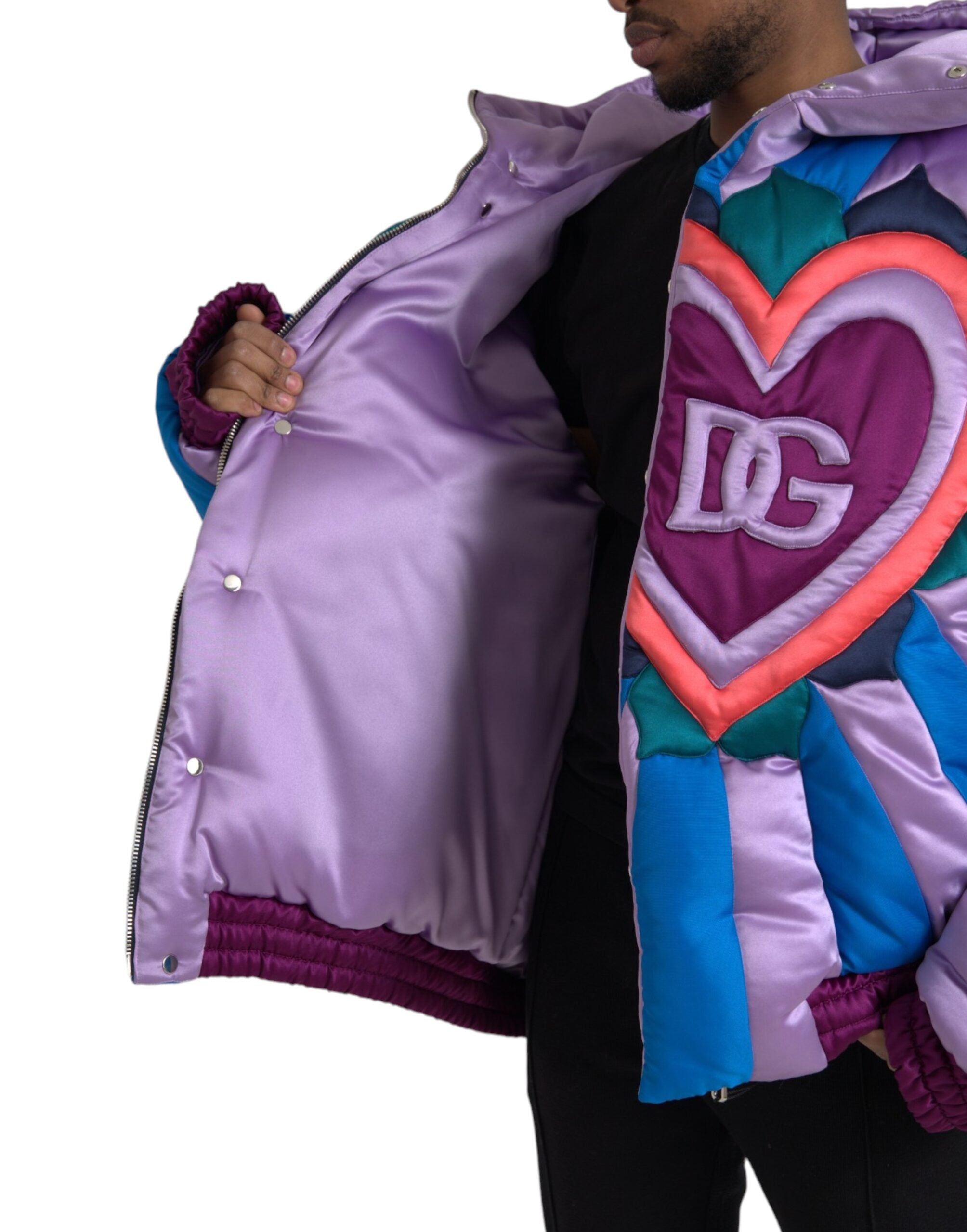 Dolce & Gabbana Multicolor Heart Logo Hooded Puffer Jacket -   -  Dolce & Gabbana.