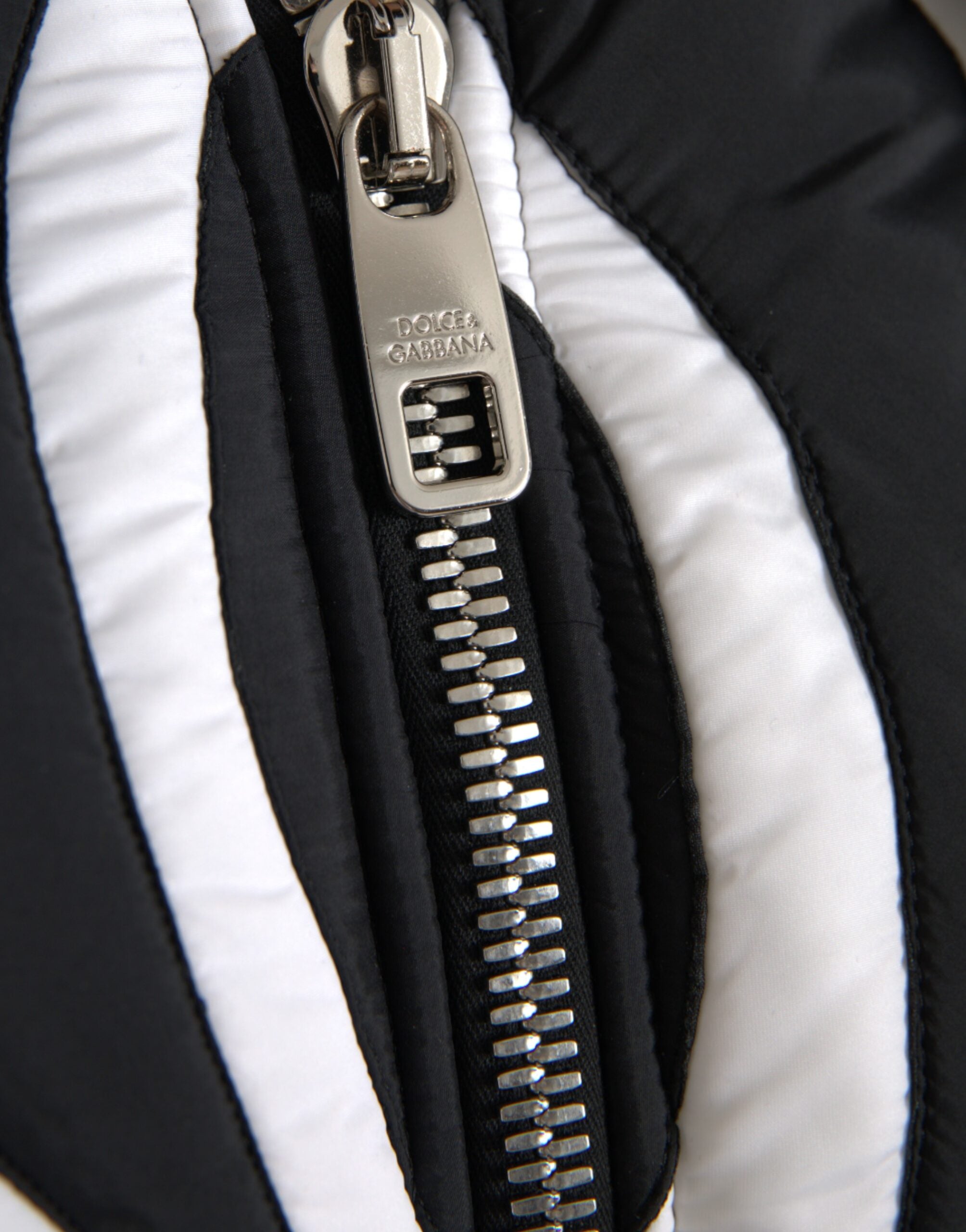 Dolce & Gabbana Black White Stripes Hooded Puffer Jacket -   -  Dolce & Gabbana.