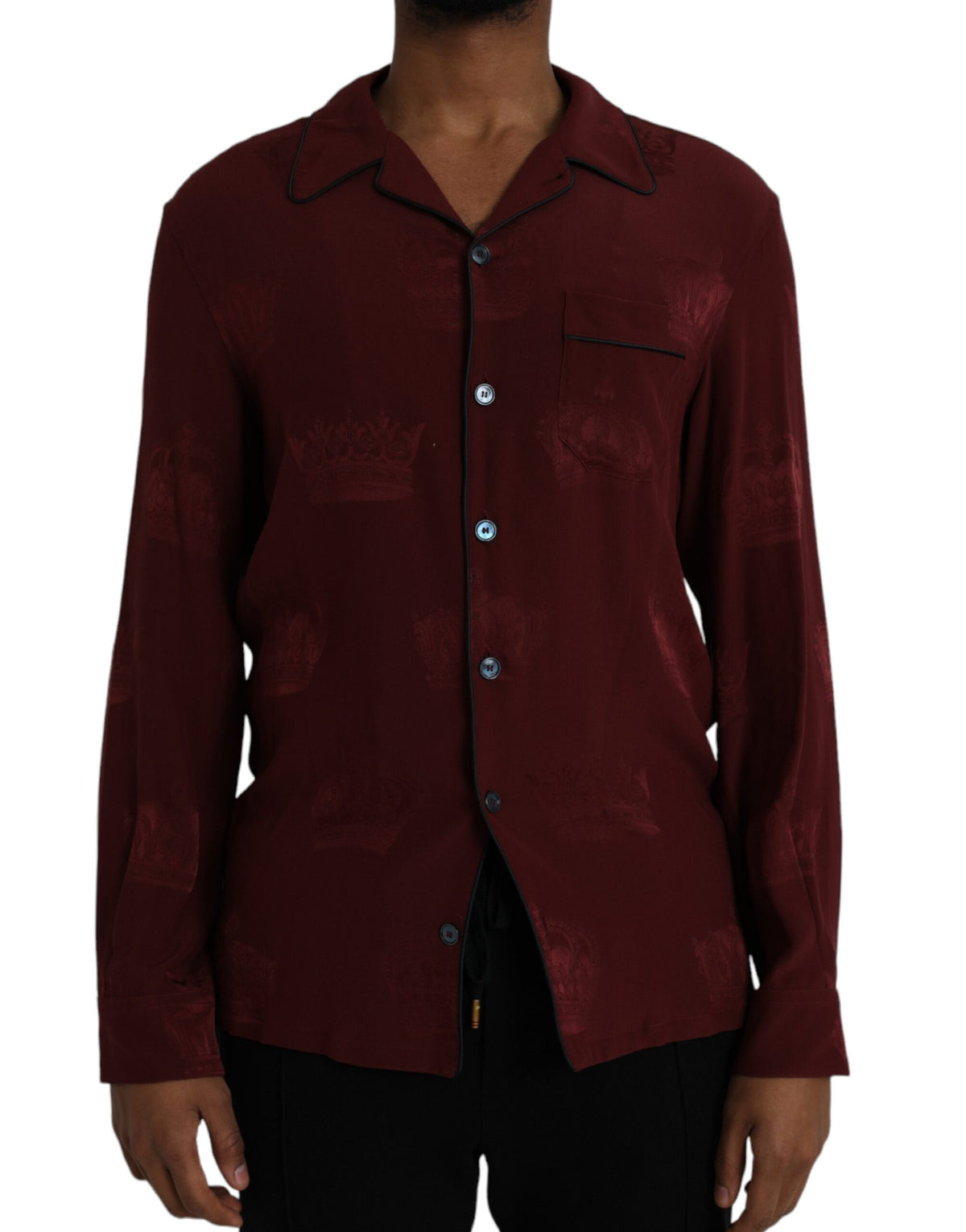 Dolce & Gabbana Maroon Crown Jacquard Silk Long Sleeve Shirt -   -  Dolce & Gabbana.
