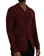 Dolce & Gabbana Maroon Crown Jacquard Silk Long Sleeve Shirt -   -  Dolce & Gabbana.