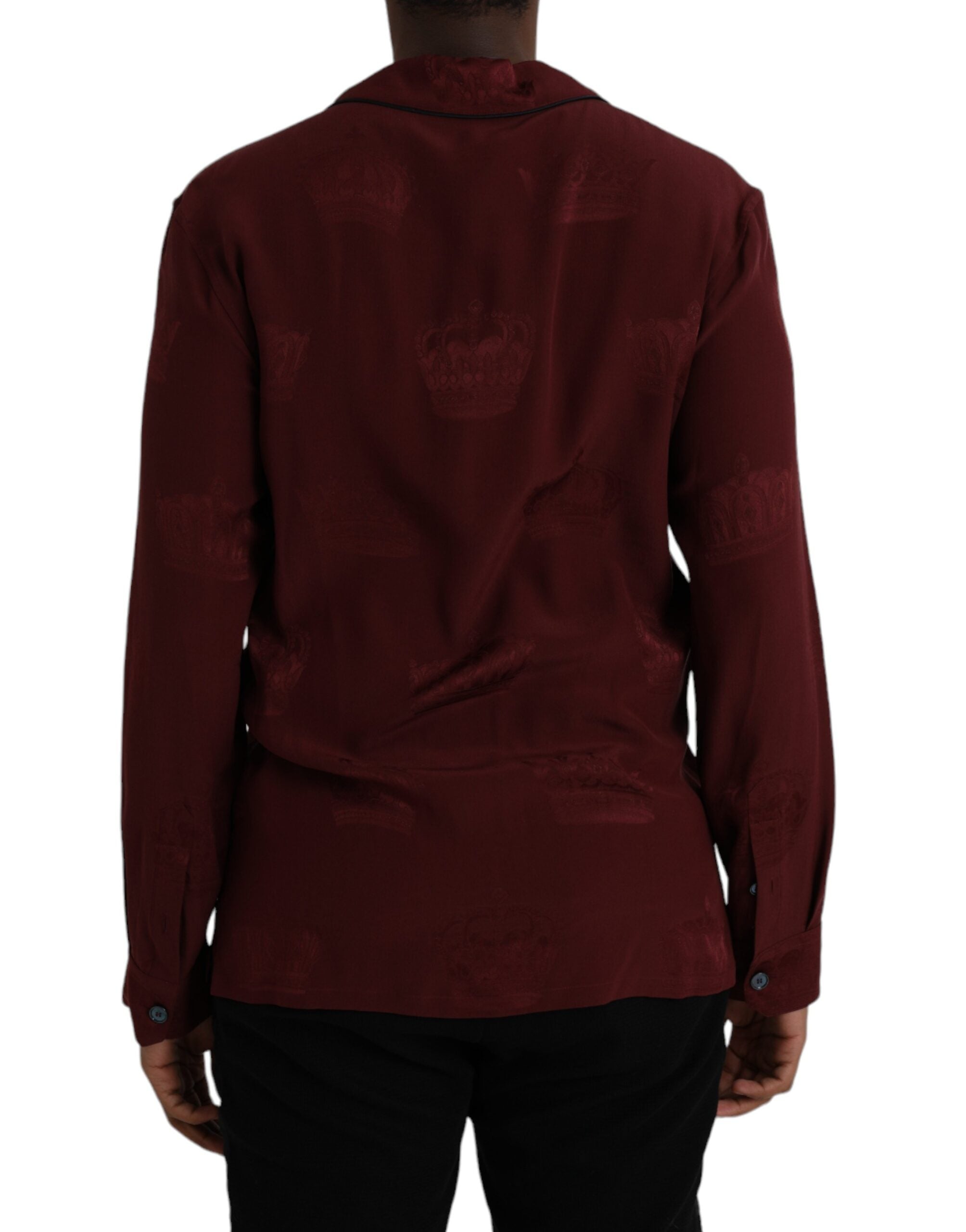 Dolce & Gabbana Maroon Crown Jacquard Silk Long Sleeve Shirt -   -  Dolce & Gabbana.