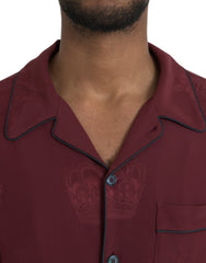 Dolce & Gabbana Maroon Crown Jacquard Silk Long Sleeve Shirt -   -  Dolce & Gabbana.