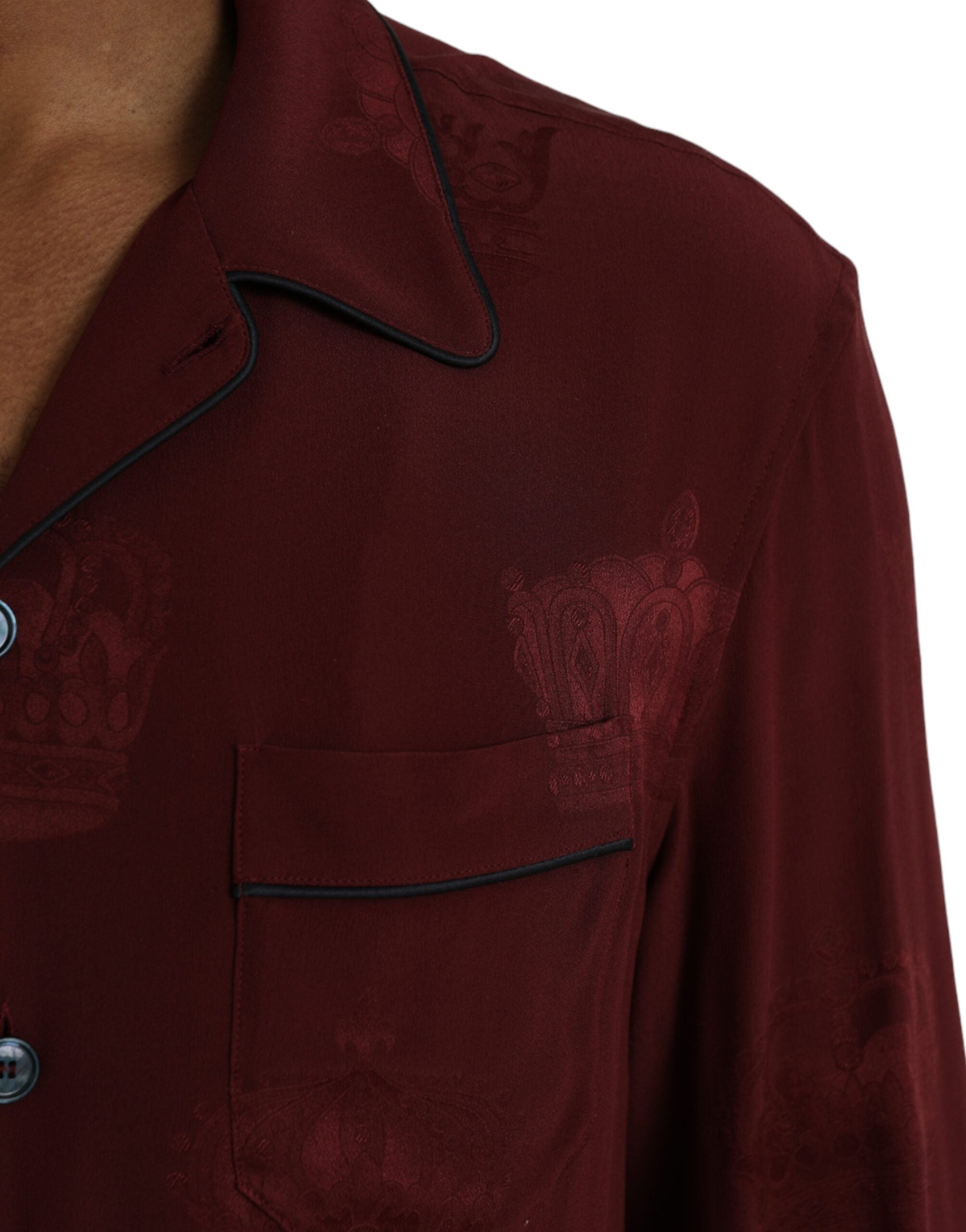 Dolce & Gabbana Maroon Crown Jacquard Silk Long Sleeve Shirt -   -  Dolce & Gabbana.