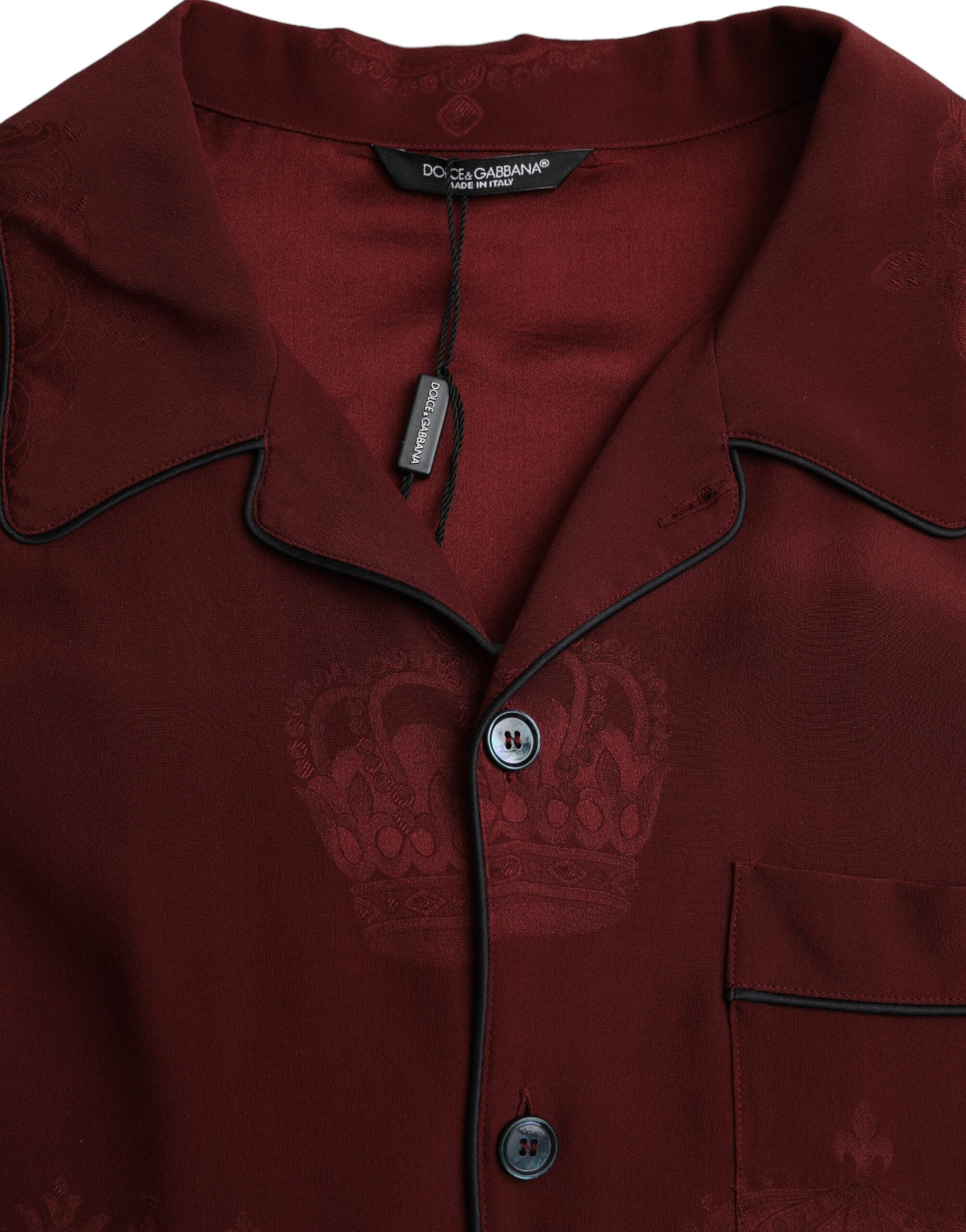 Dolce & Gabbana Maroon Crown Jacquard Silk Long Sleeve Shirt -   -  Dolce & Gabbana.