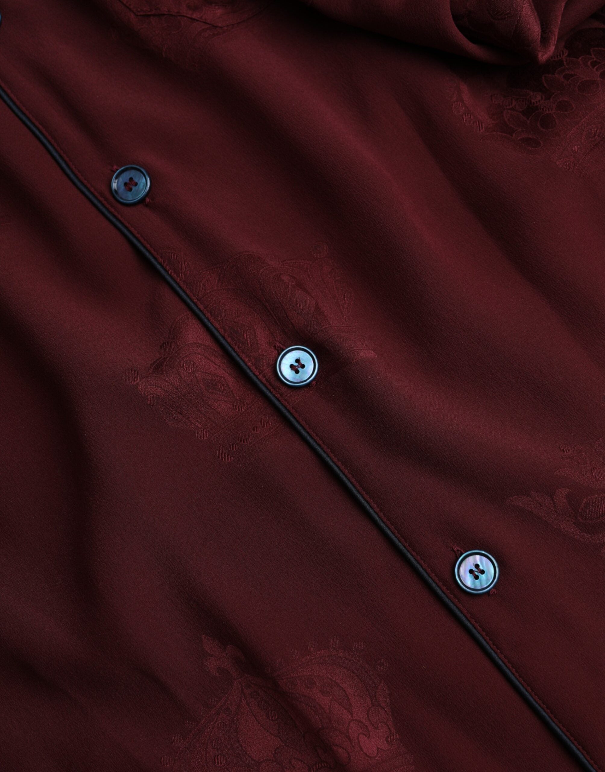 Dolce & Gabbana Maroon Crown Jacquard Silk Long Sleeve Shirt -   -  Dolce & Gabbana.